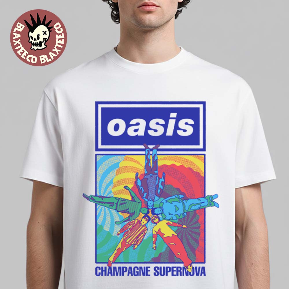 Oasis Champagne Supernova Band Floor Lay T-Shirt Unisex T-shirt, Sweatshirt, Hoodie, Long Sleeve Tee - T-Shirt, Sweatshirt, Hoodie