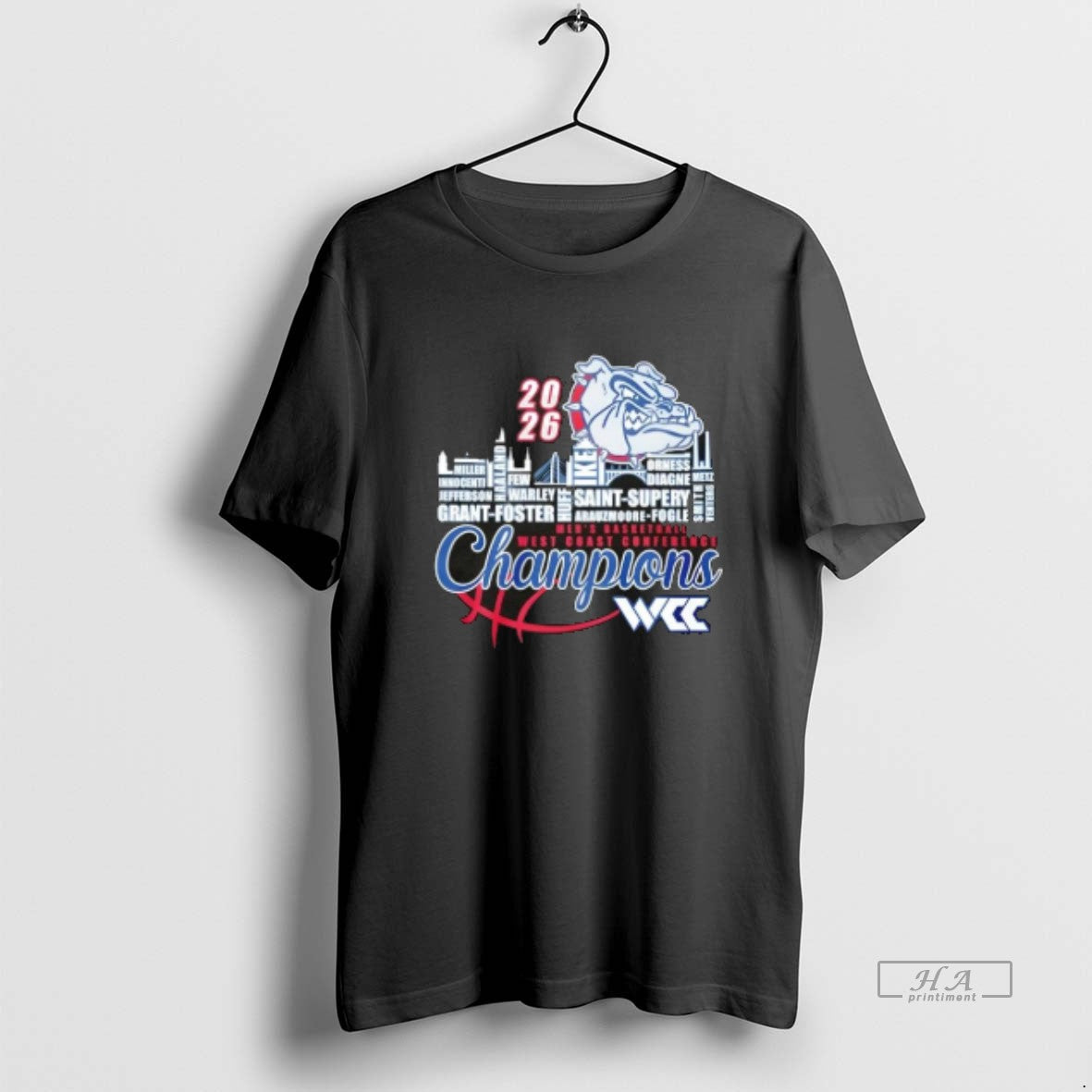 Official 2026 Mens Basketball West Coast Conference Champions Gonzaga Bulldogs All Names City - T-Shirt, Sweatshirt, Hoodie