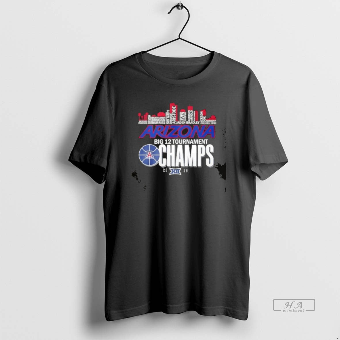 Official 2026 Big 12 Tournament Champs Arizona Wildcats All Names City Skyline Unisex T-shirt, Sweatshirt, Hoodie, Long Sleeve Tee - T-Shirt, Sweatshirt, Hoodie
