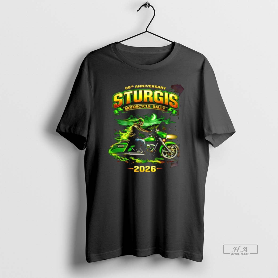 Official 86th Anniversary 2026 Sturgis Motorcycle Rally Green Skeleton Rider - T-Shirt, Sweatshirt, Hoodie