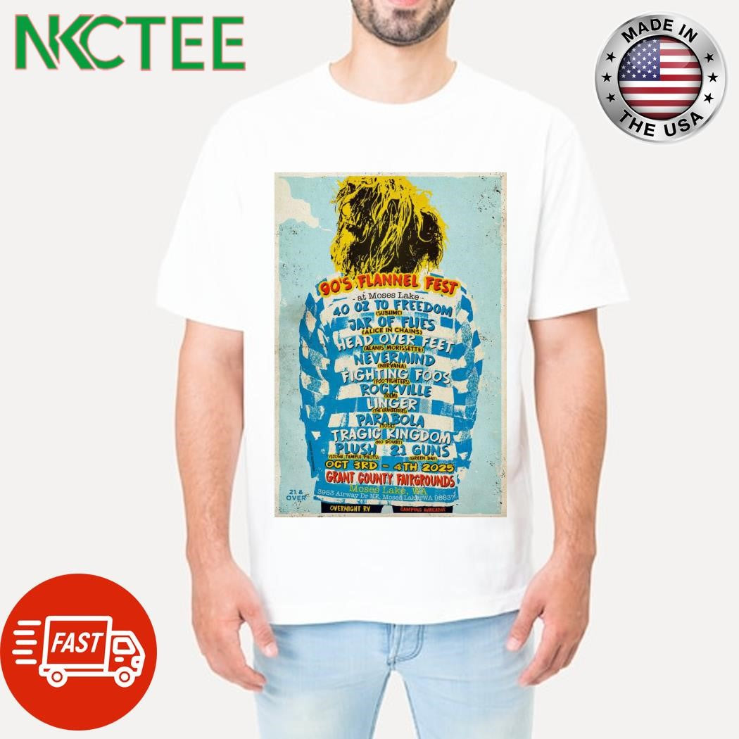 Official 90’s Flannel Fest Moses Lake Wa Oct 3-4 2025 Poster Shirt Unisex T-shirt, Sweatshirt, Hoodie, Long Sleeve Tee - T-Shirt, Sweatshirt, Hoodie