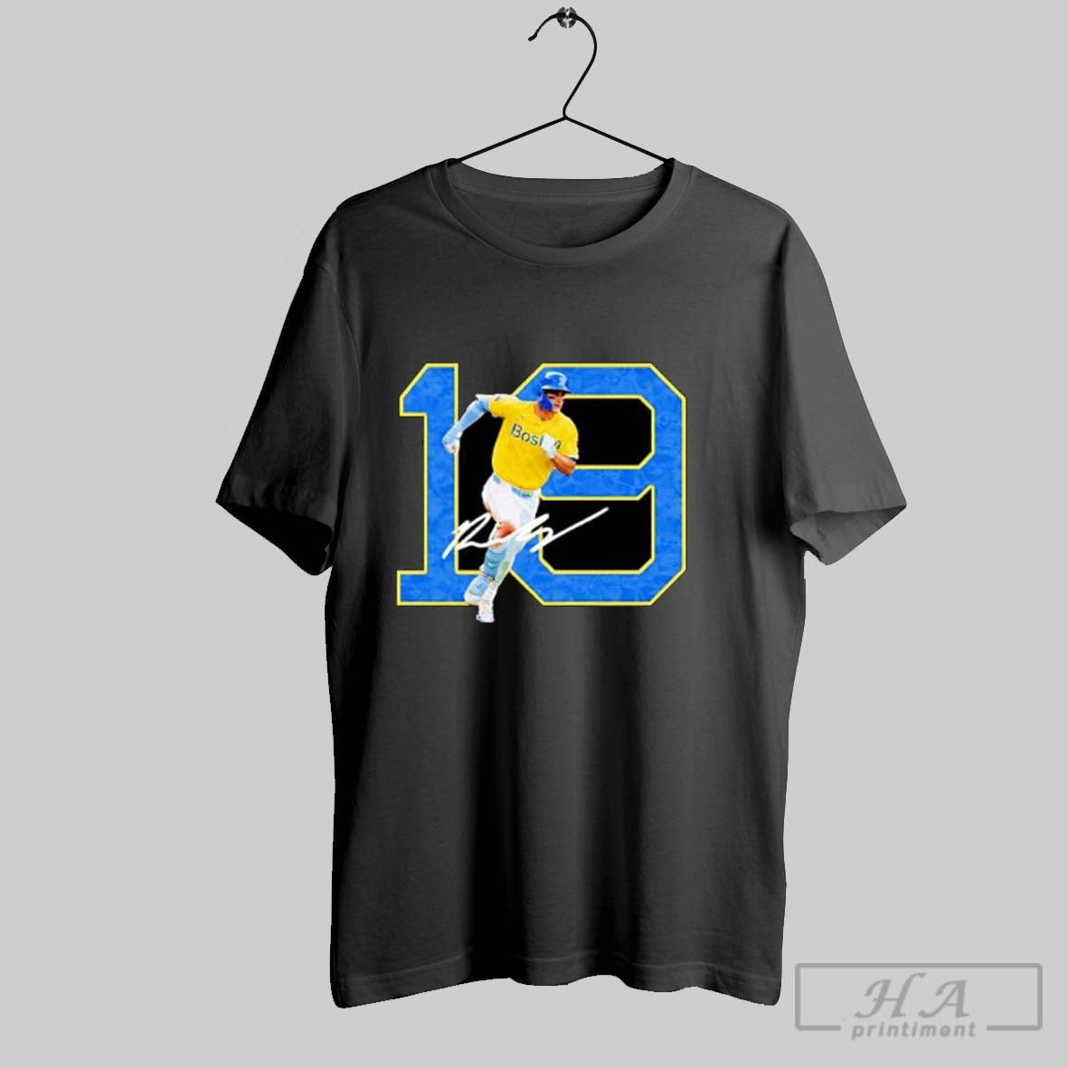 Official Boston Red Sox Player Number 19 Yellow Signature Posters Black Unisex T-shirt, Sweatshirt, Hoodie, Long Sleeve Tee - T-Shirt, Sweatshirt, Hoodie