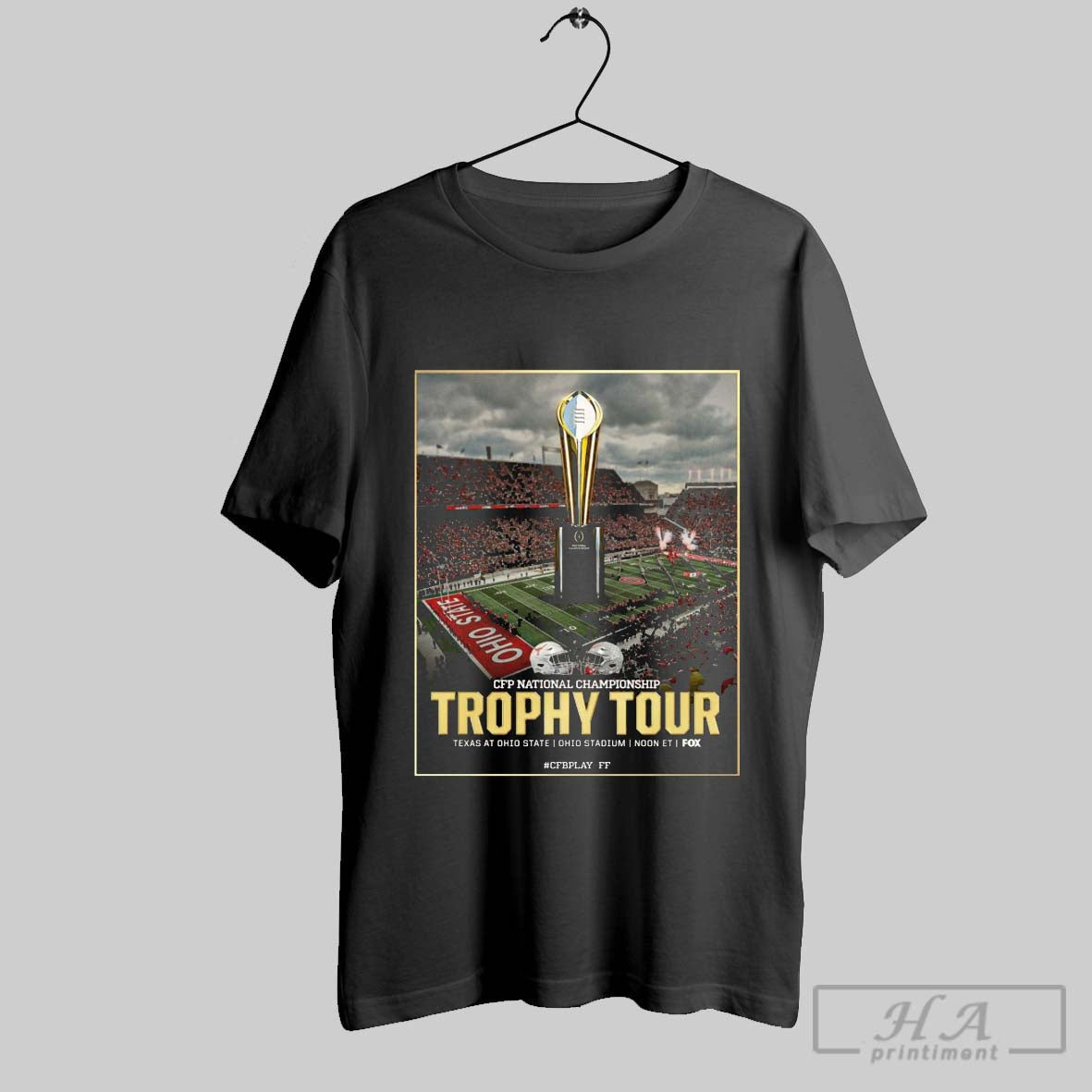 Official Cfp National Championship Trophy Tour Texas At Ohio State Ohio Stadium 2025 Unisex T-shirt, Sweatshirt, Hoodie, Long Sleeve Tee - T-Shirt, Sweatshirt, Hoodie