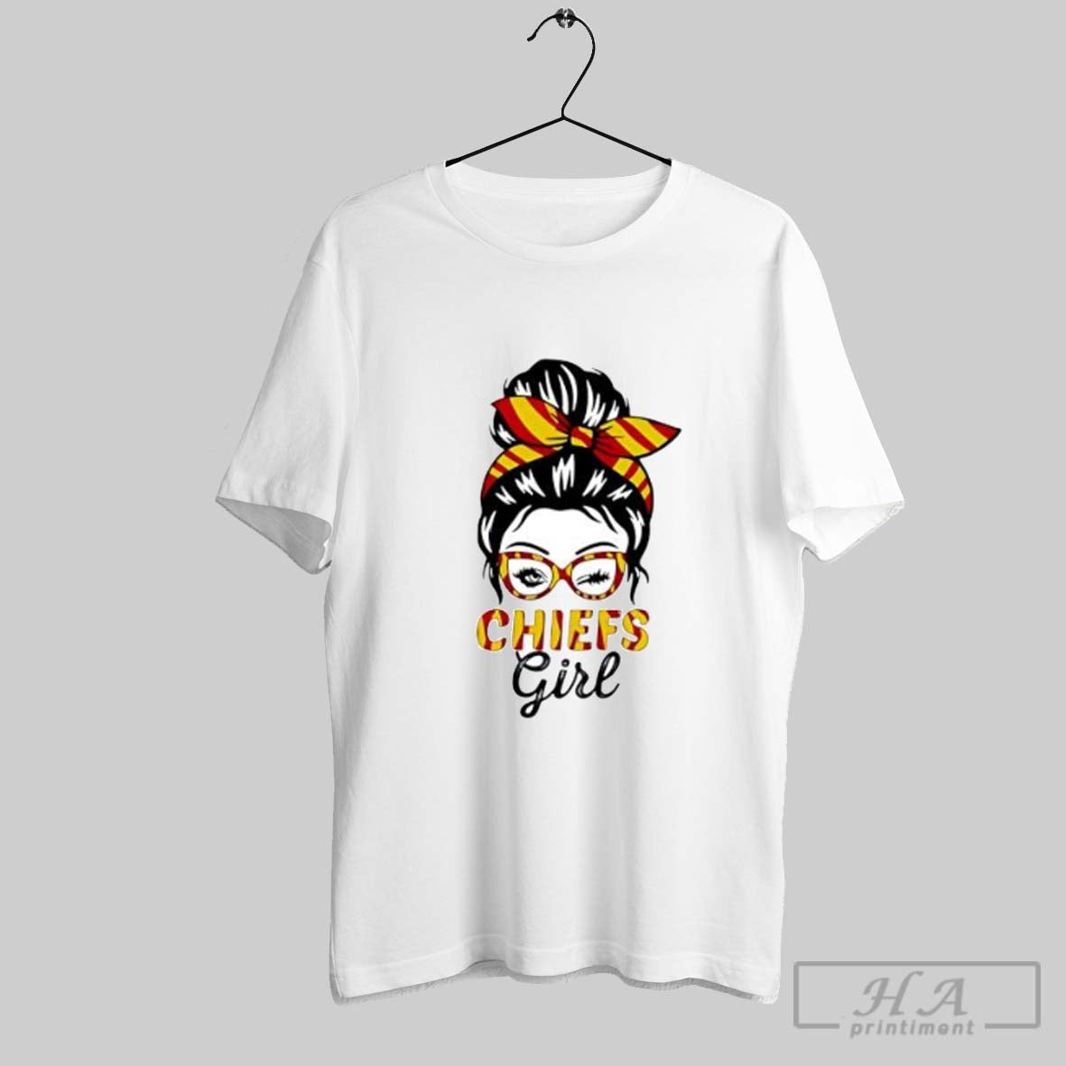 Official Chiefs Girl Winking Eye Messy Bun Leopard Print Football Posters White Unisex T-shirt, Sweatshirt, Hoodie, Long Sleeve Tee - T-Shirt, Sweatshirt, Hoodie