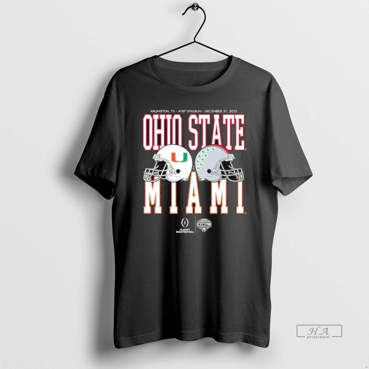Official Cotton Bowl Classic 2025 Miami Vs Ohio State Helmet Matchup Helmet - T-Shirt, Sweatshirt, Hoodie