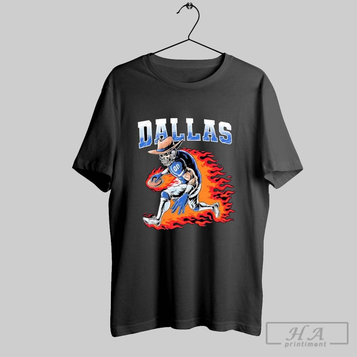 Official Dallas Football Flaming Cowboy Skeleton Player Posters Black Unisex T-shirt, Sweatshirt, Hoodie, Long Sleeve Tee - T-Shirt, Sweatshirt, Hoodie
