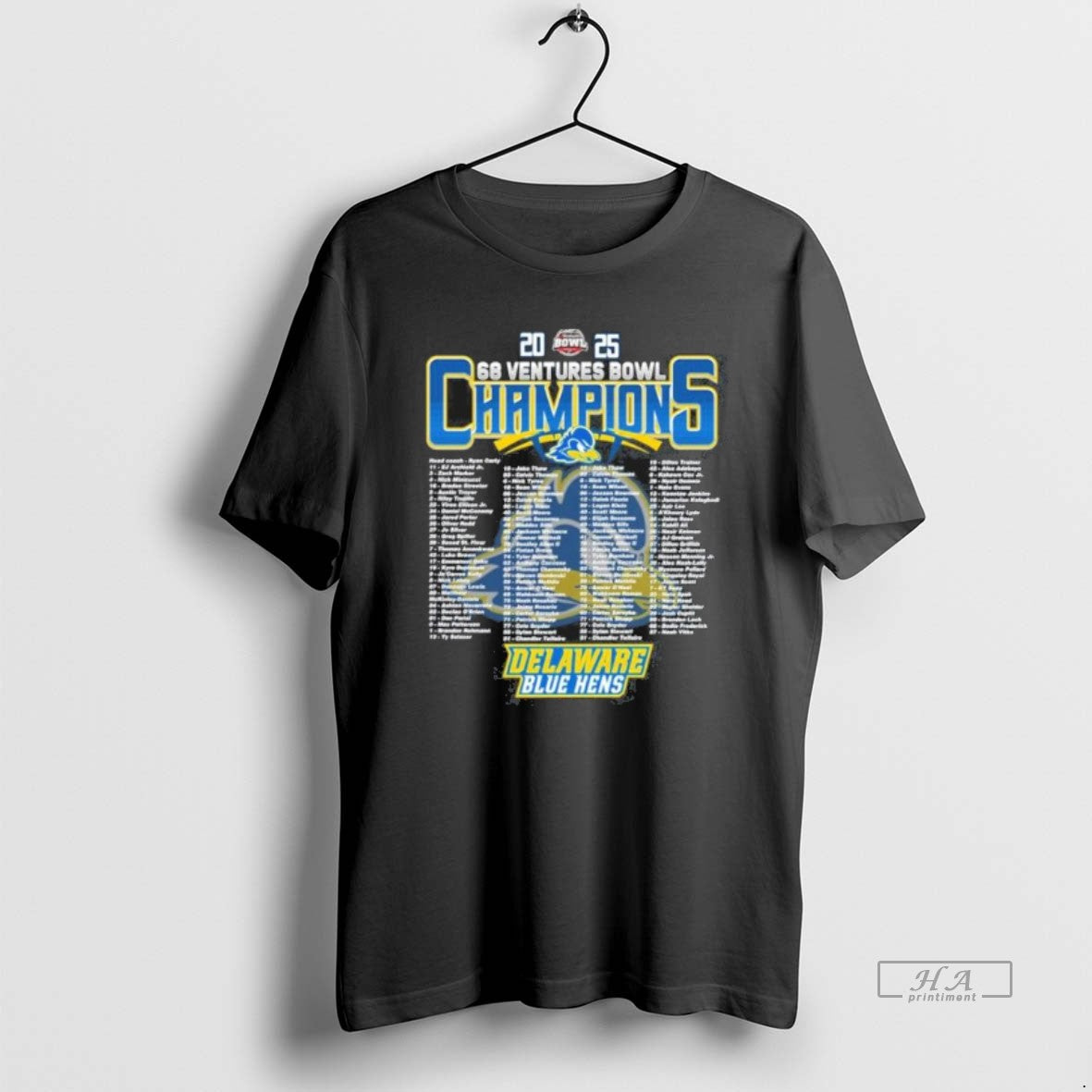 Official Delaware Blue Hens 2025 68 Ventures Bowl Champions Roster - T-Shirt, Sweatshirt, Hoodie