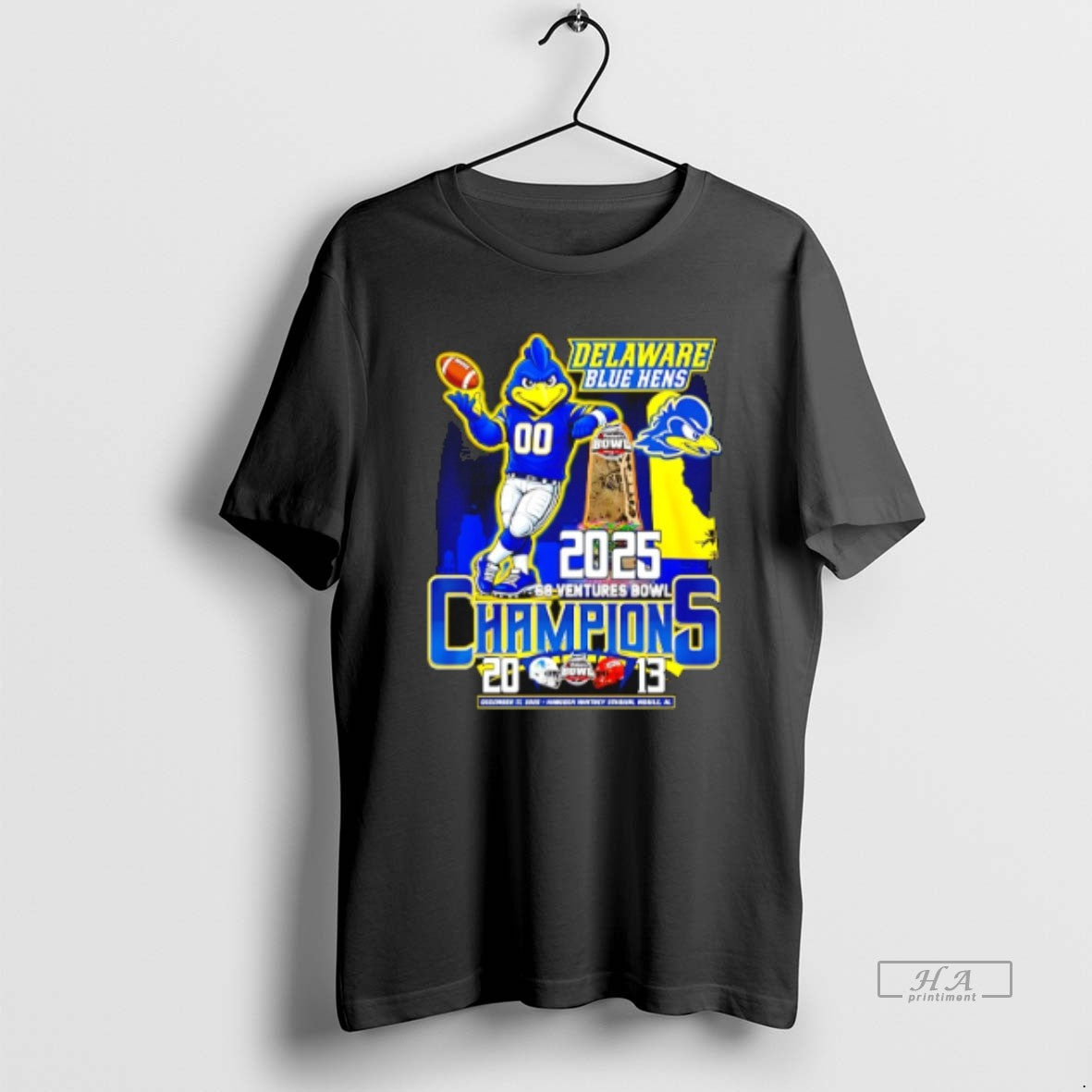 Official Delaware Blue Hens 2025 68 Ventures Bowl Champions Mascot Score - T-Shirt, Sweatshirt, Hoodie