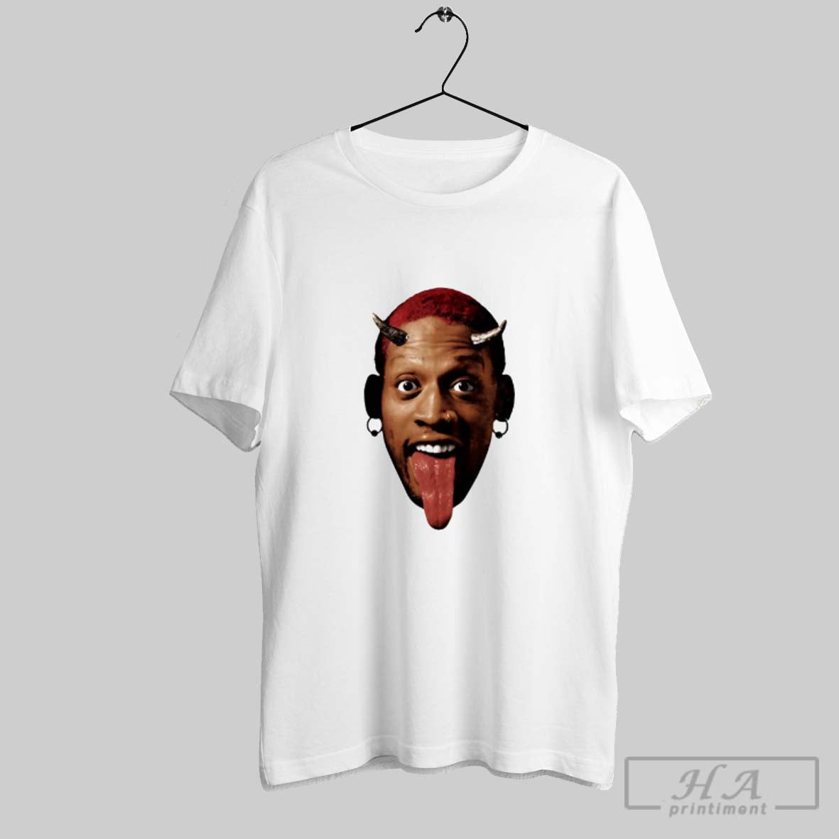 Official Dennis Rodman Big Face Horns Graphic T Shirt White Unisex T-shirt, Sweatshirt, Hoodie, Long Sleeve Tee - T-Shirt, Sweatshirt, Hoodie