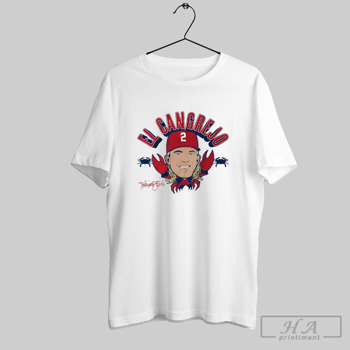 Official El Cangrejo Harrison Bader Philadelphia Phillies Signature Unisex T-shirt, Sweatshirt, Hoodie, Long Sleeve Tee - T-Shirt, Sweatshirt, Hoodie