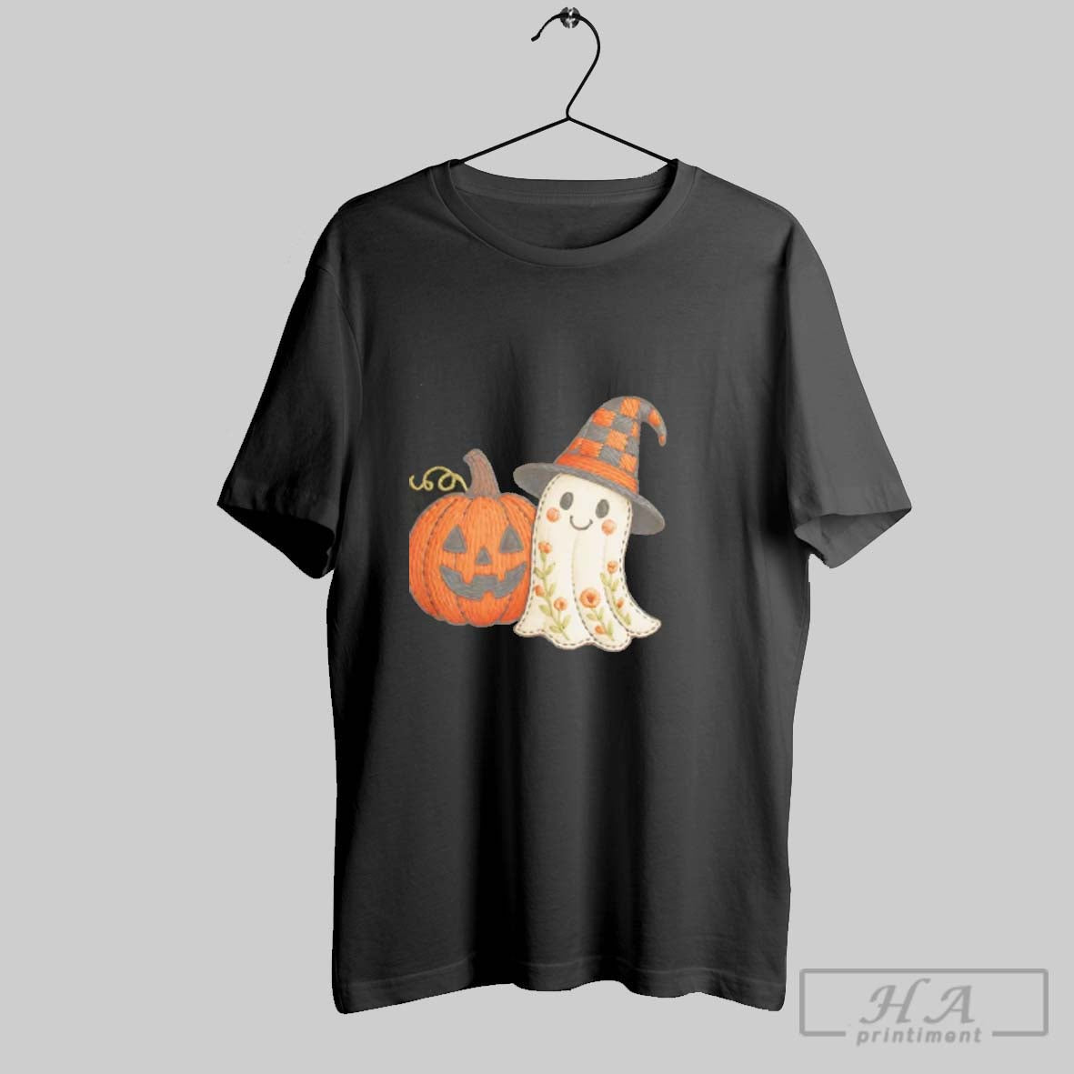 Official Faux Embroidery Haunted Friends Halloween Unisex T-shirt, Sweatshirt, Hoodie, Long Sleeve Tee - T-Shirt, Sweatshirt, Hoodie