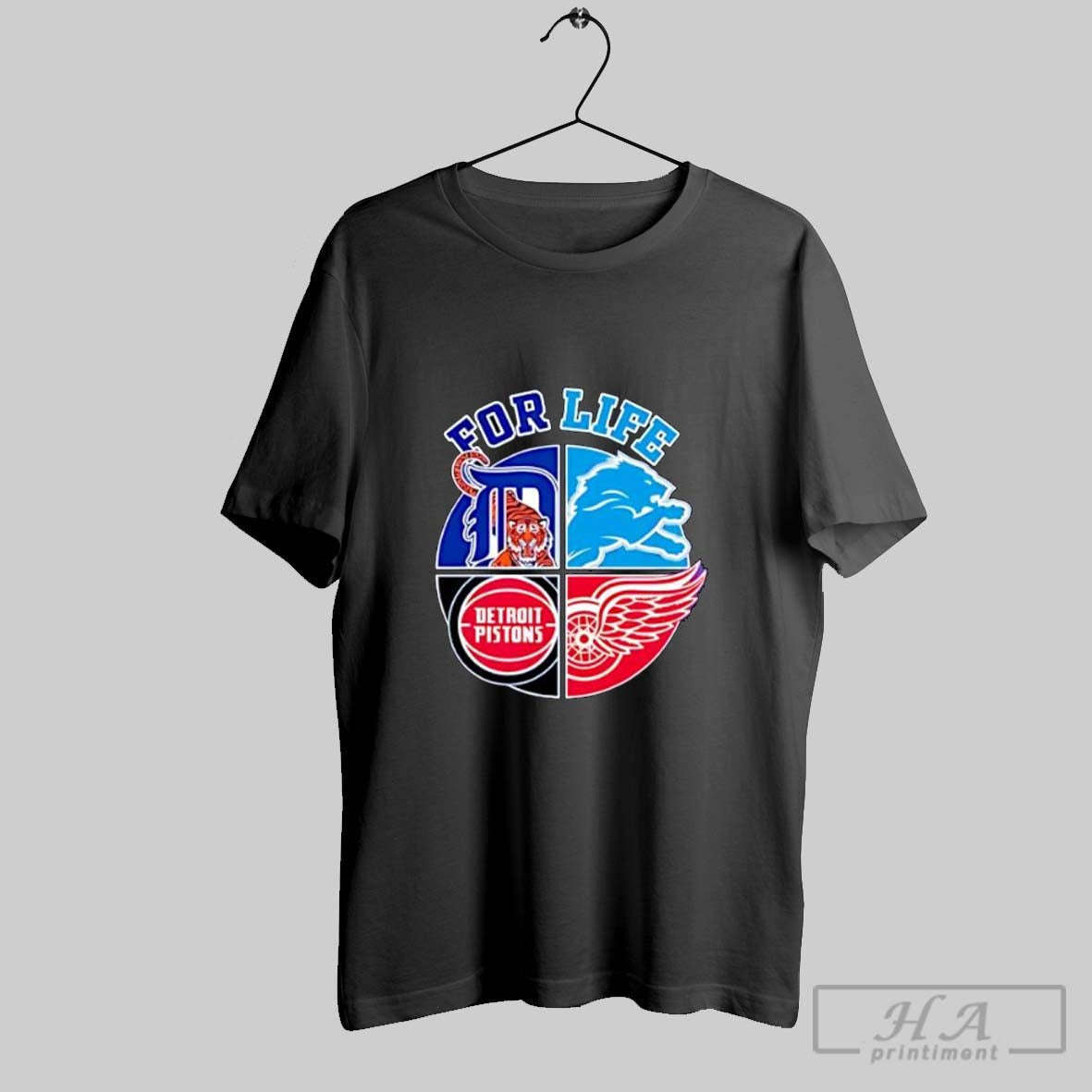 Official For Life Detroit Tigers Lions Pistons Red Wings Fan Posters Black Unisex T-shirt, Sweatshirt, Hoodie, Long Sleeve Tee - T-Shirt, Sweatshirt, Hoodie