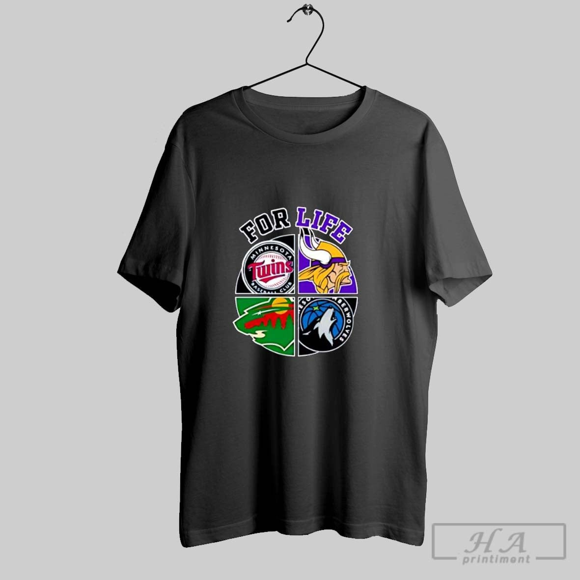 Official For Life Minnesota Twins Vikings Timberwolves Wild Sports Logo Posters Black Unisex T-shirt, Sweatshirt, Hoodie, Long Sleeve Tee - T-Shirt, Sweatshirt, Hoodie