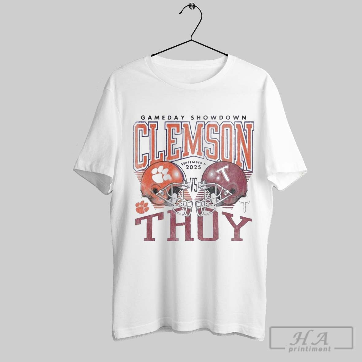 Official Gameday Showdown 2025 Clemson Vs Troy Matchup T Unisex T-shirt, Sweatshirt, Hoodie, Long Sleeve Tee - T-Shirt, Sweatshirt, Hoodie