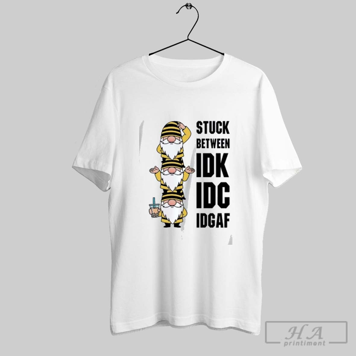 Official Gnome Stuck Between Idk Idc Idgaf Unisex T-shirt, Sweatshirt, Hoodie, Long Sleeve Tee - T-Shirt, Sweatshirt, Hoodie
