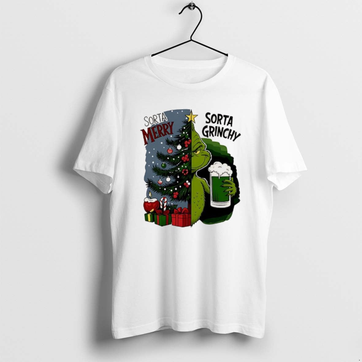 Official Grinch Half Tree Sorta Merry Sorta Grinchy Christmas Holiday - T-Shirt, Sweatshirt, Hoodie