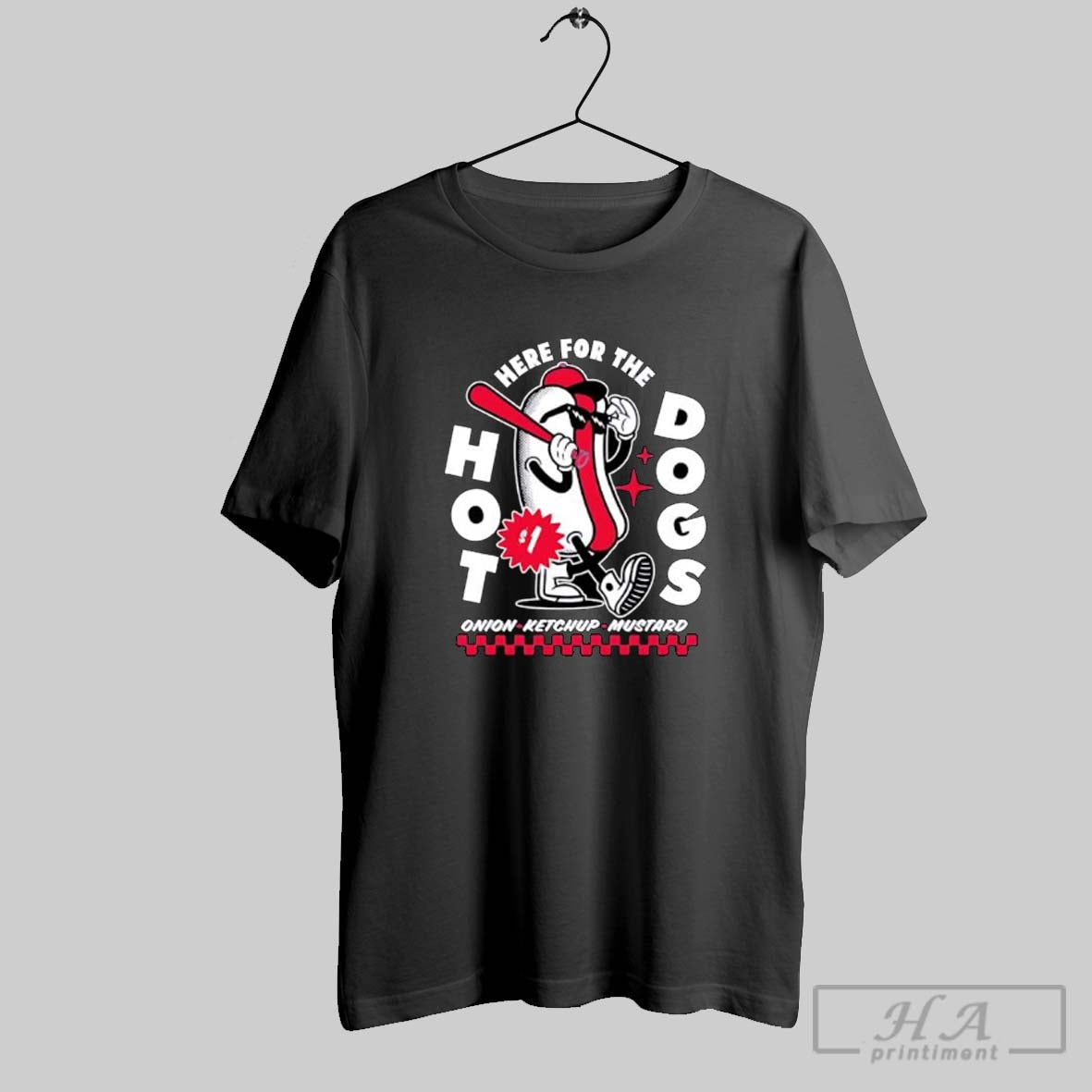 Official Here For The Dogs Hot Dog Mascot Onion Ketchup Mustard Posters Black Unisex T-shirt, Sweatshirt, Hoodie, Long Sleeve Tee - T-Shirt, Sweatshirt, Hoodie