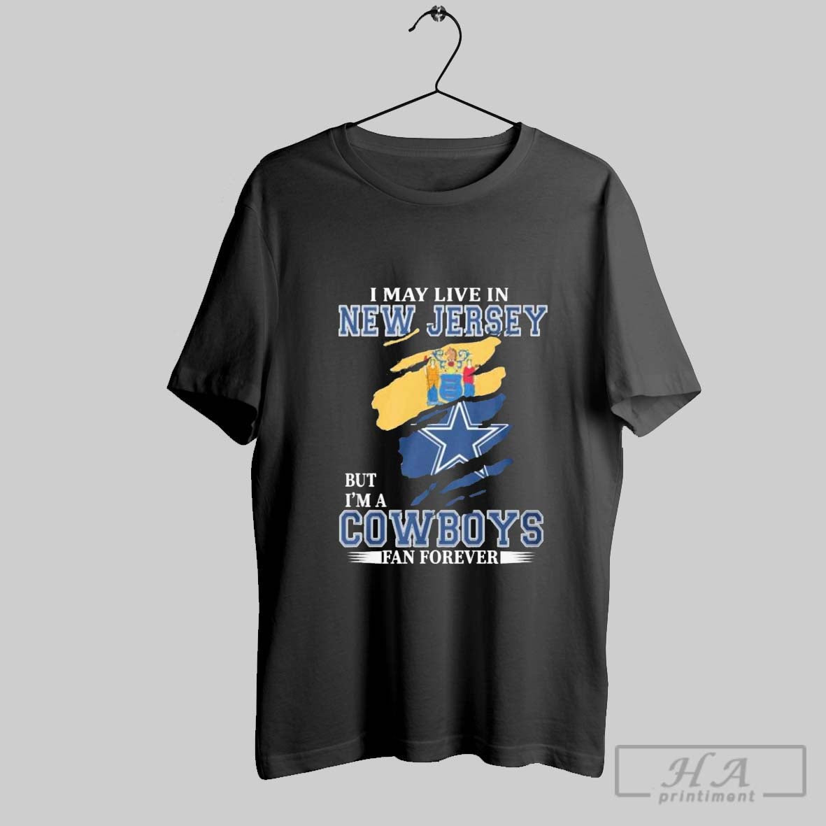 Official I May Live In New Jersey But Im A Dallas Cowboys Fan Forever Tee football jersey product view 1