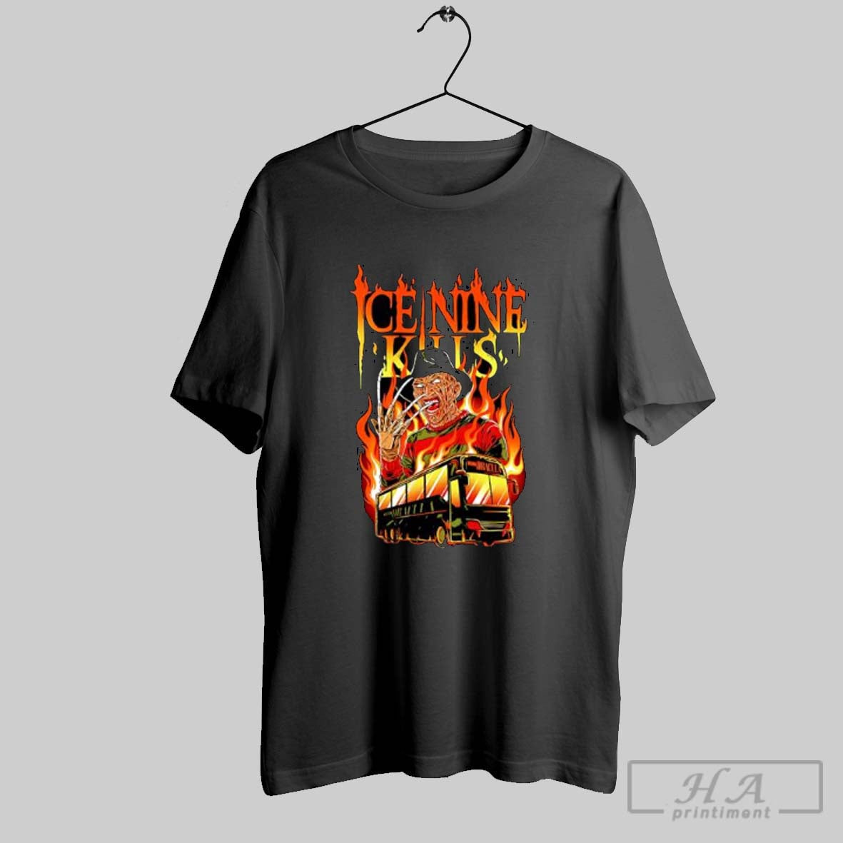 Official Ice Nine Kills Freddy Krueger And Dracula Bus Posters Black Unisex T-shirt, Sweatshirt, Hoodie, Long Sleeve Tee - T-Shirt, Sweatshirt, Hoodie