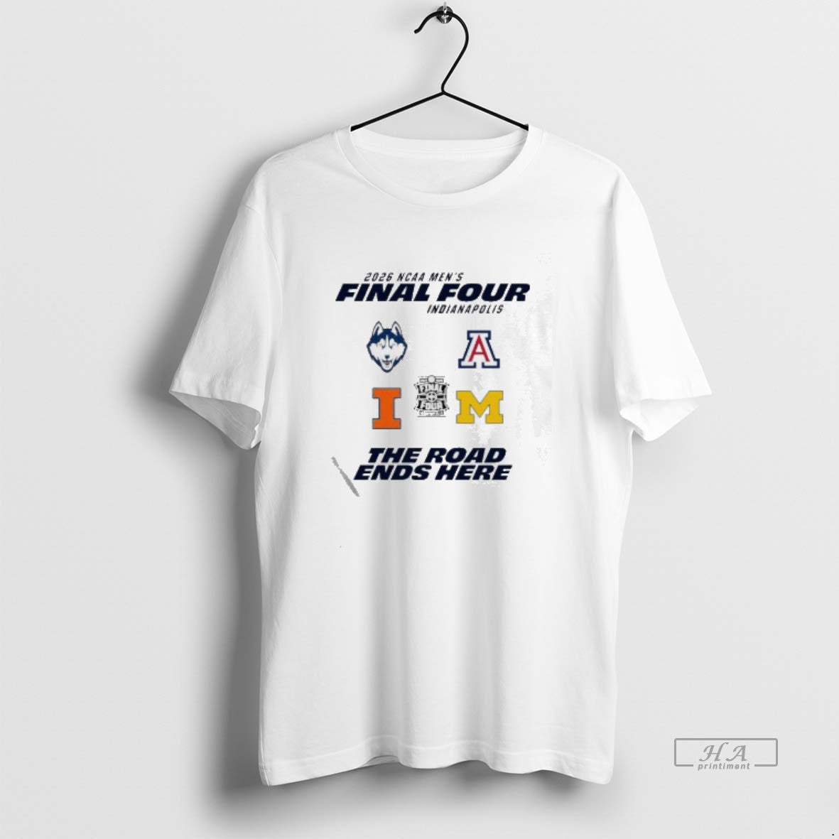 Official Illinois Fighting Illini Basketball Final Four Field The Road Ends Here Unisex T-shirt, Sweatshirt, Hoodie, Long Sleeve Tee - T-Shirt, Sweatshirt, Hoodie