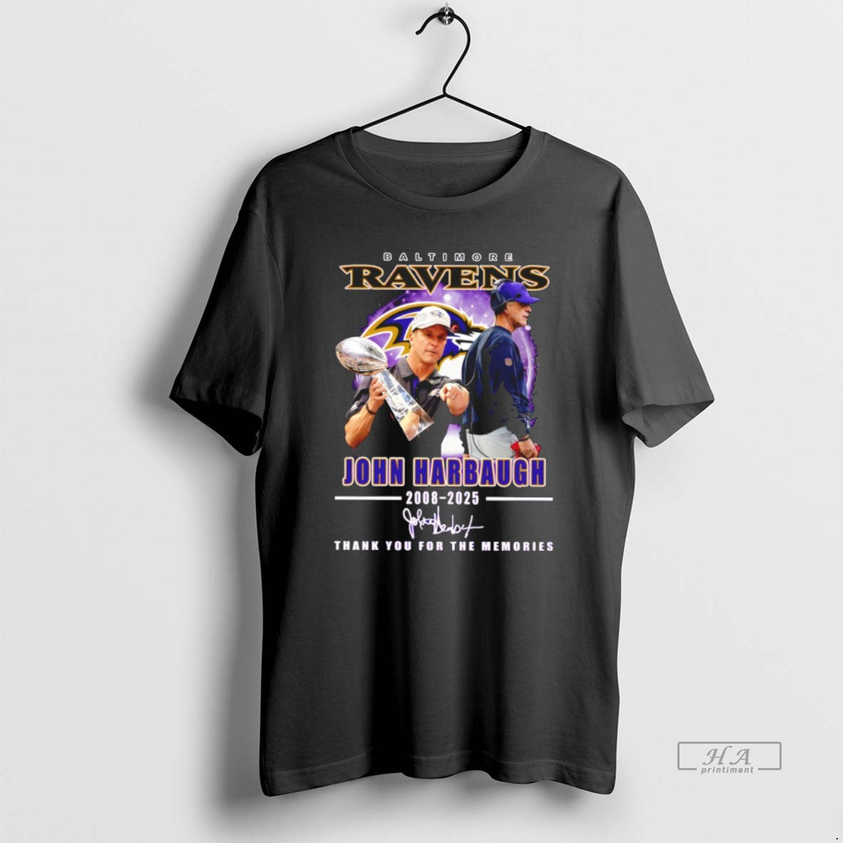 Official John Harbaugh Thank You For The Memories Ravens Coach Signature - T-Shirt, Sweatshirt, Hoodie