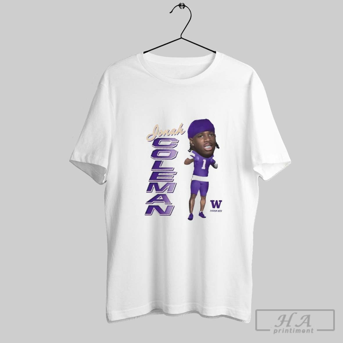 Official Jonah Coleman Big Head Washington Huskies Unisex T-shirt, Sweatshirt, Hoodie, Long Sleeve Tee - T-Shirt, Sweatshirt, Hoodie