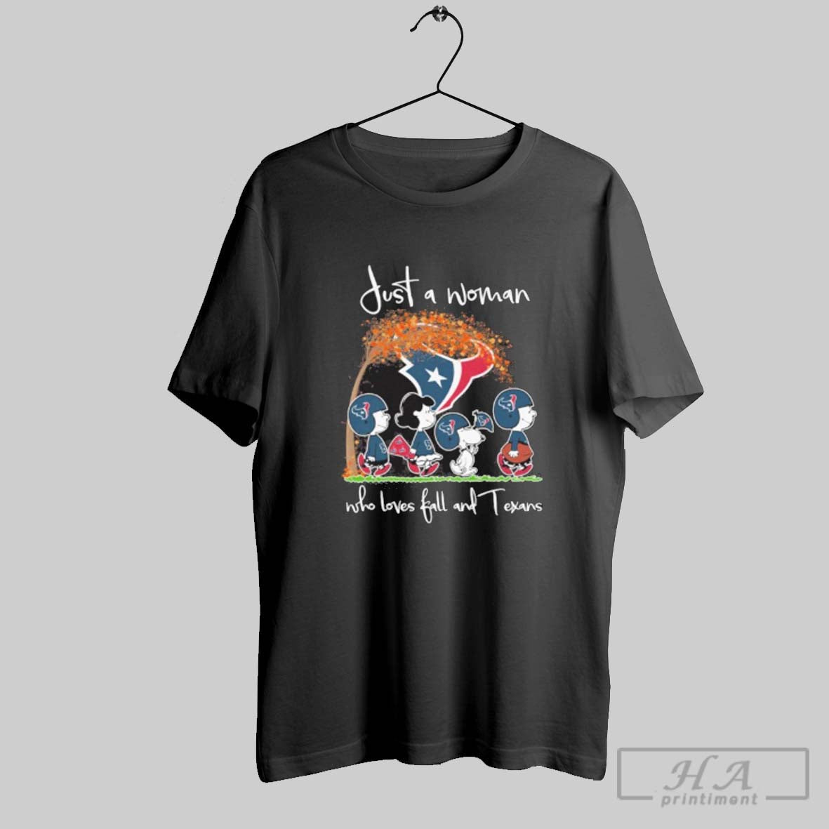 Official Just A Woman Who Loves Fall And Houston Texans X The Peanuts Walking Tee Unisex T-shirt, Sweatshirt, Hoodie, Long Sleeve Tee - T-Shirt, Sweatshirt, Hoodie