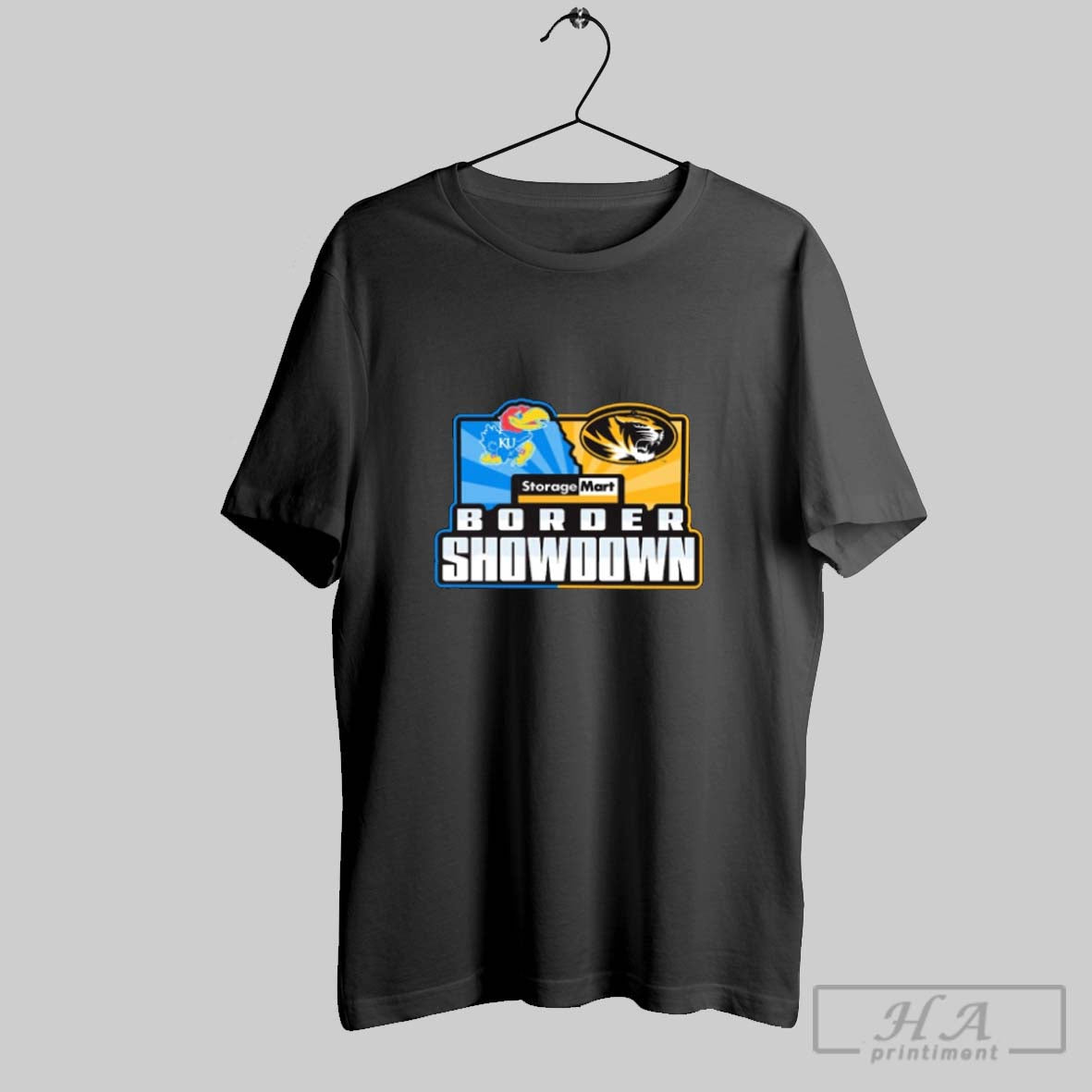 Official Kansas Jayhawks Vs Missouri Tigers Border Showdown Storage Mart 2025 Logo Unisex T-shirt, Sweatshirt, Hoodie, Long Sleeve Tee - T-Shirt, Sweatshirt, Hoodie