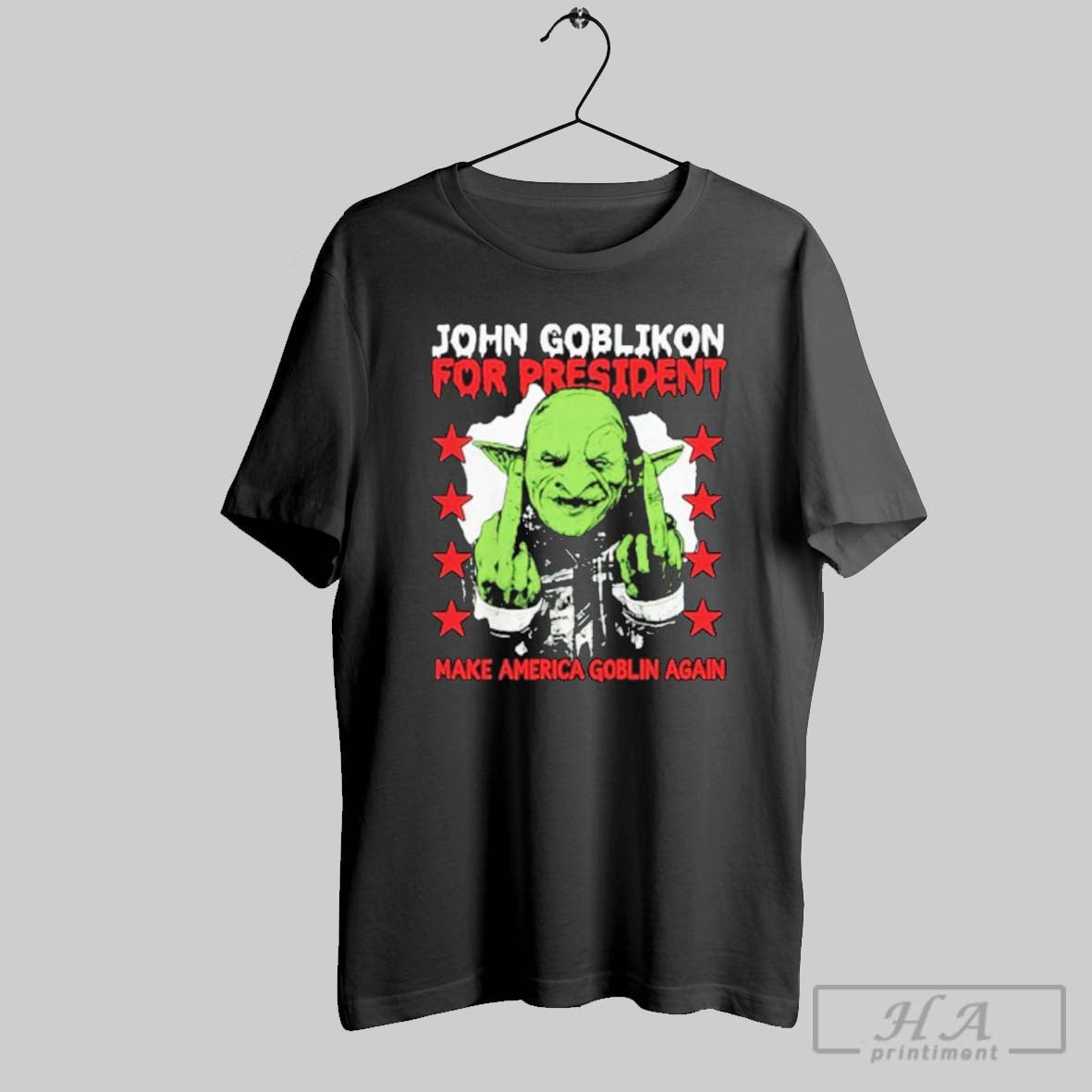 Official Nekrogoblikon John Goblikon For President Make America Goblin Again Middle Fingers - T-Shirt, Sweatshirt, Hoodie