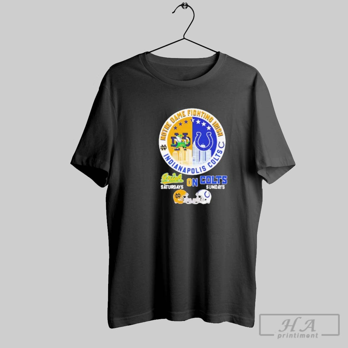 Official Notre Dame Fighting Irish Saturdays And Indianapolis Colts Sundays Match Day Football Logo Tee - T-Shirt, Sweatshirt, Hoodie