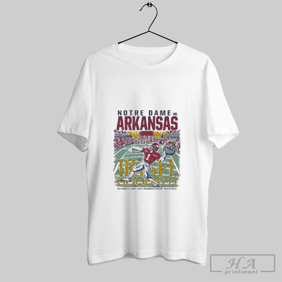 Official Official Arkansas Vs Notre Dame Game Day 2025 September 27 Shirt Tee Unisex T-shirt, Sweatshirt, Hoodie, Long Sleeve Tee - T-Shirt, Sweatshirt, Hoodie