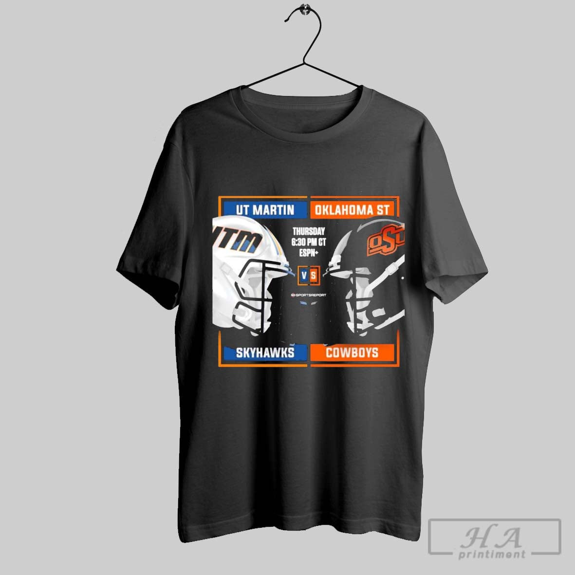 Official Oklahoma State Cowboys Vs Ut Martin Skyhawks 2025 Gameday Football Matchup Unisex T-shirt, Sweatshirt, Hoodie, Long Sleeve Tee - T-Shirt, Sweatshirt, Hoodie