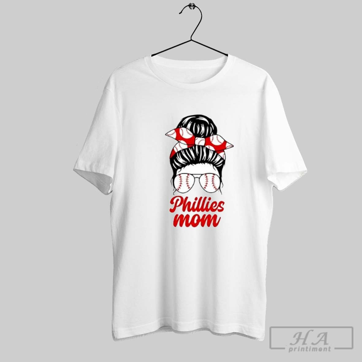 Official Phillies Mom Messy Bun Winking Eye Baseball Glasses Fan Posters White Unisex T-shirt, Sweatshirt, Hoodie, Long Sleeve Tee - T-Shirt, Sweatshirt, Hoodie