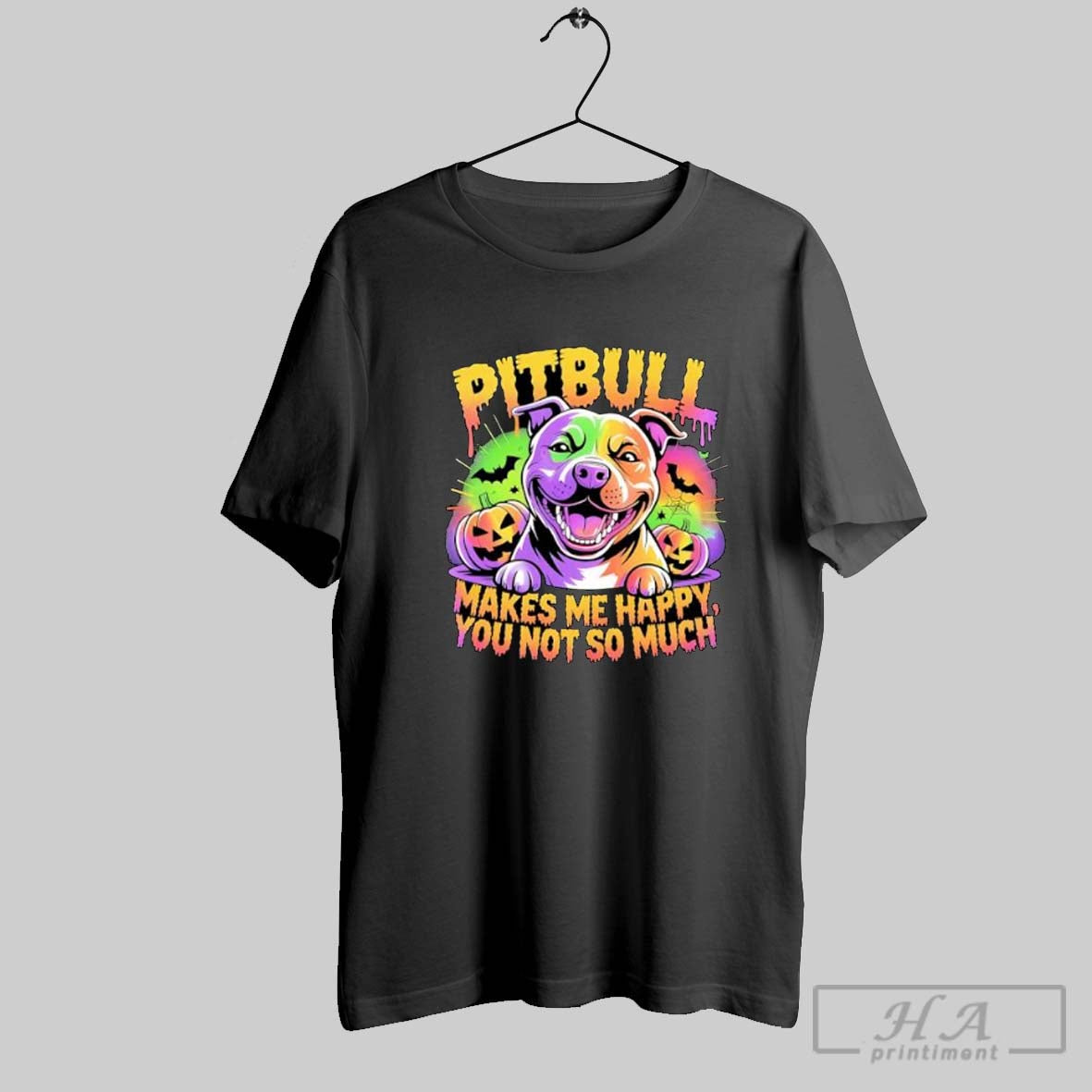Official Pitbull Makes Me Happy You Not So Much Halloween Dog Graphic Posters Black Tee Unisex T-shirt, Sweatshirt, Hoodie, Long Sleeve Tee - T-Shirt, Sweatshirt, Hoodie