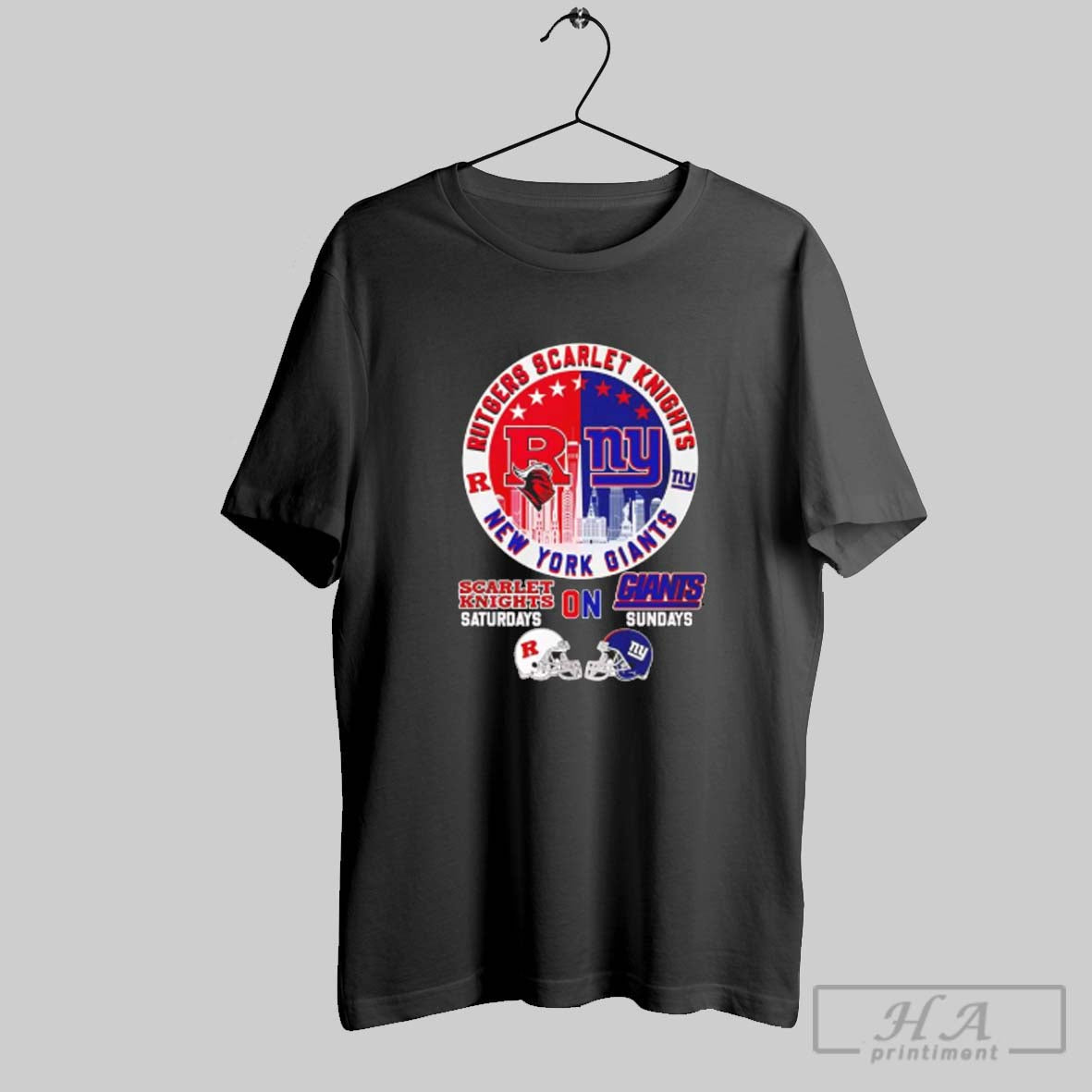 Official Rutgers Scarlet Knights And New York Giants Helmet City Skyline Unisex T-shirt, Sweatshirt, Hoodie, Long Sleeve Tee - T-Shirt, Sweatshirt, Hoodie