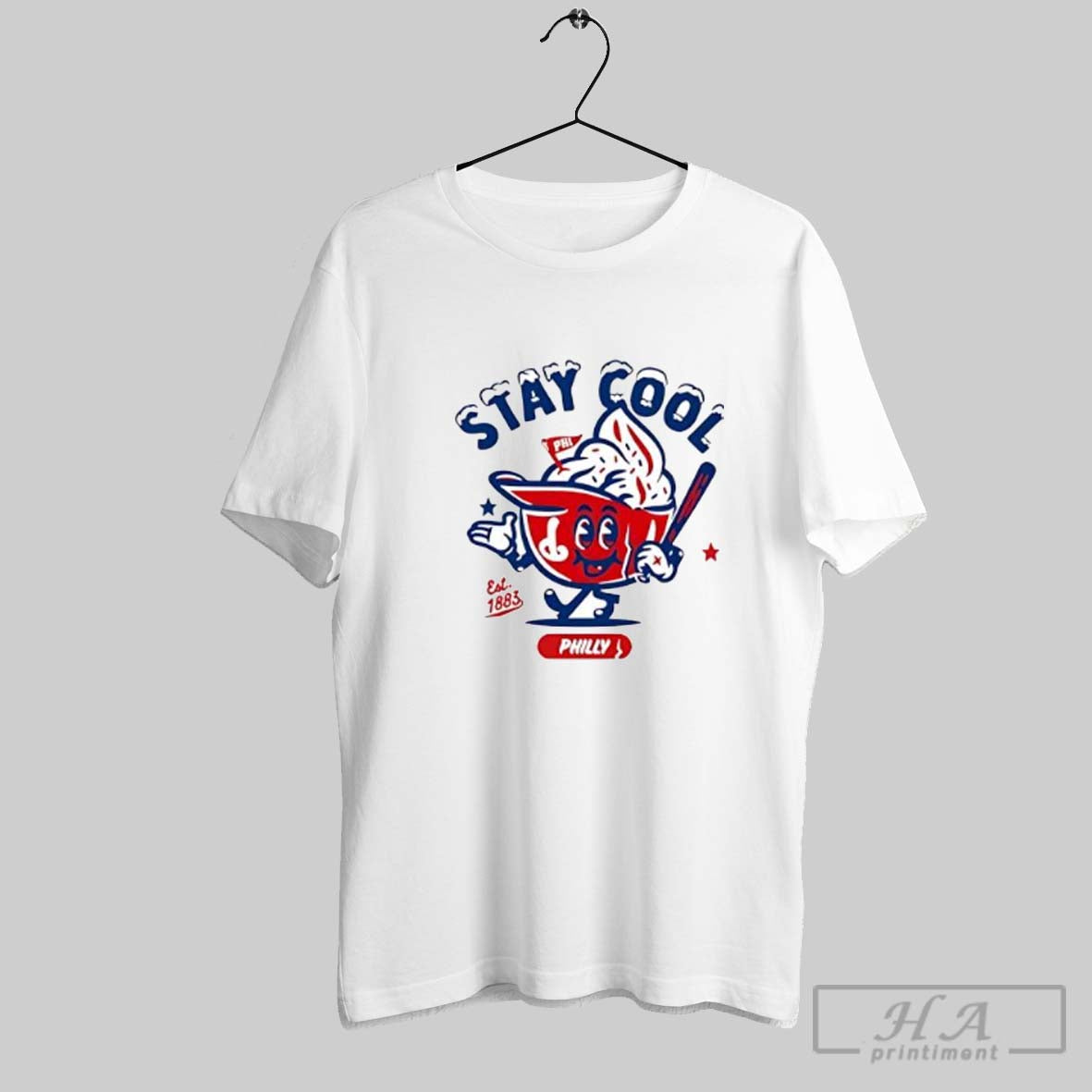 Official Stay Cool Philly Baseball Mascot Est 1883 With Bat And Flag Posters White Unisex T-shirt, Sweatshirt, Hoodie, Long Sleeve Tee - T-Shirt, Sweatshirt, Hoodie