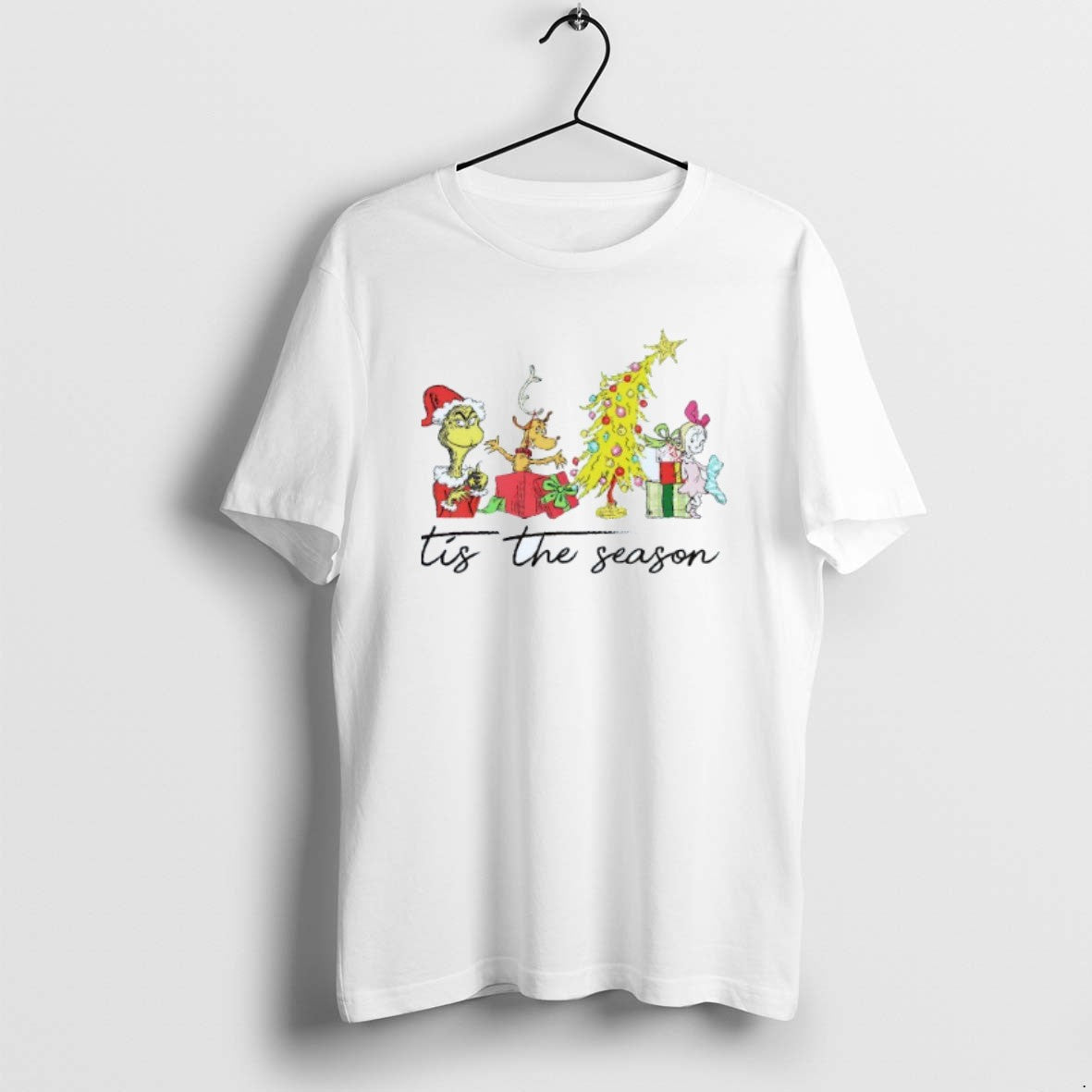Official Tis The Season Grinch Max Cindy Lou Who And Christmas Tree Mens White Tee - T-Shirt, Sweatshirt, Hoodie