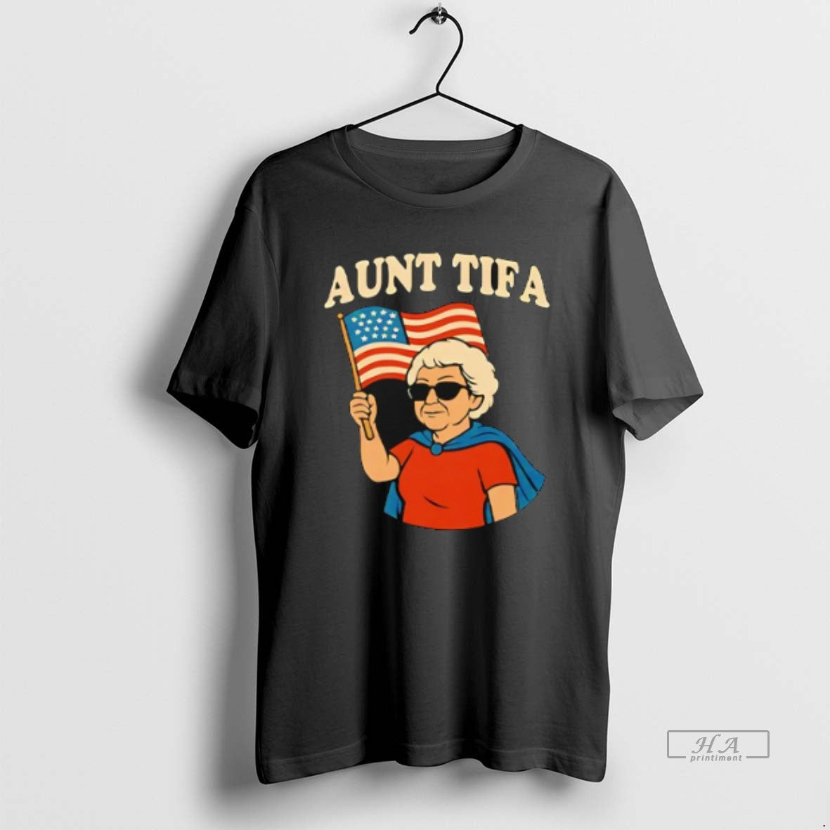 Official Trendy Aunt Tifa Woman Holding Usa Flag Unisex T-shirt, Sweatshirt, Hoodie, Long Sleeve Tee - T-Shirt, Sweatshirt, Hoodie