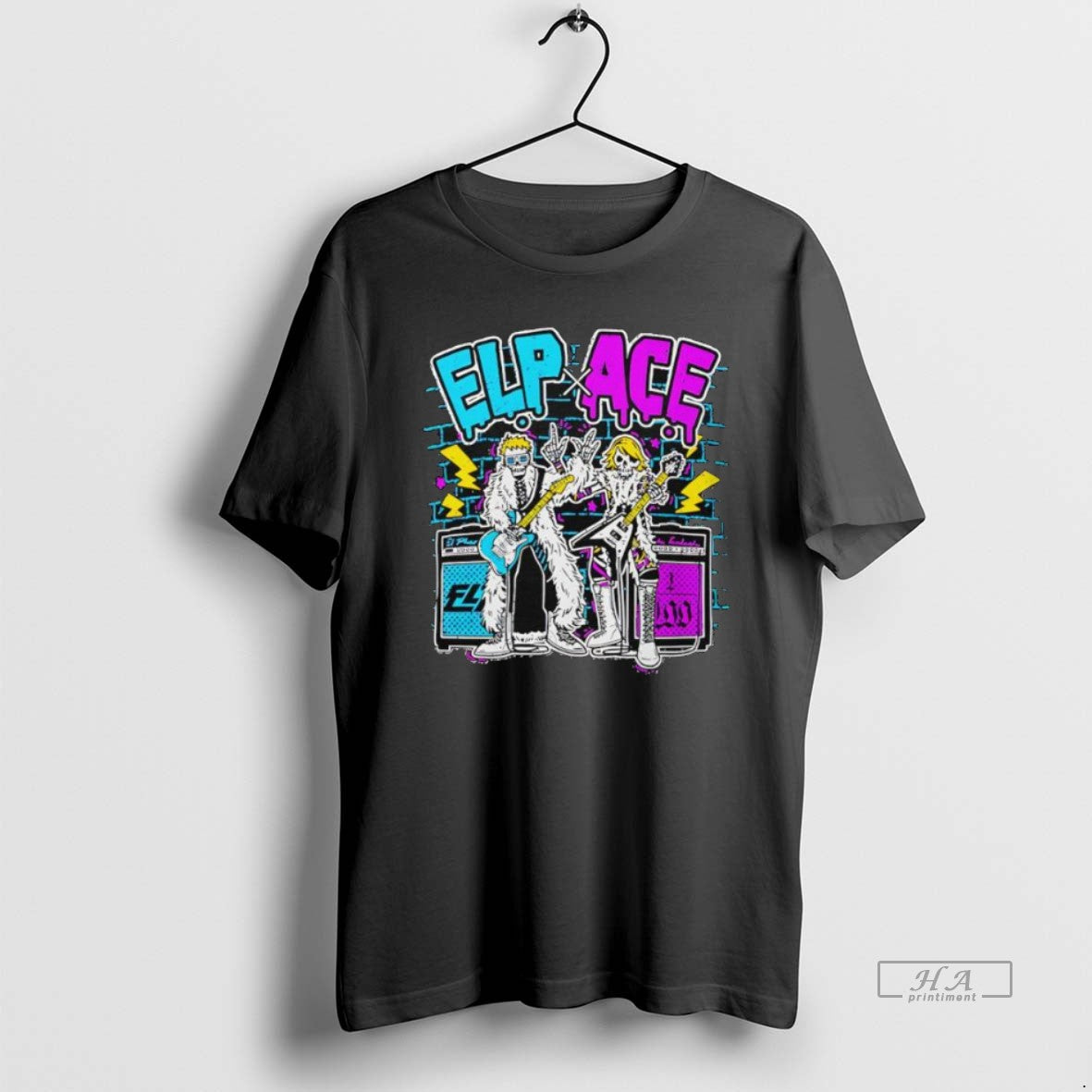 Official Trendy Elp X Ace Skeletons Playing Electric Guitars Unisex T-shirt, Sweatshirt, Hoodie, Long Sleeve Tee - T-Shirt, Sweatshirt, Hoodie