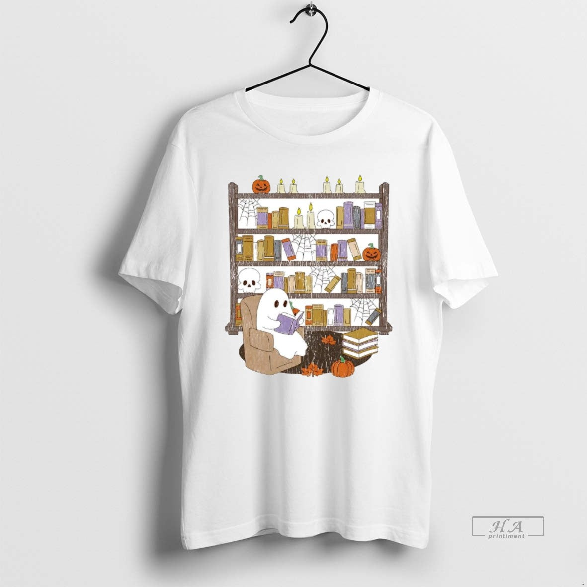 Official Trendy Ghost Library Spiderweb Halloween Unisex T-shirt, Sweatshirt, Hoodie, Long Sleeve Tee - T-Shirt, Sweatshirt, Hoodie