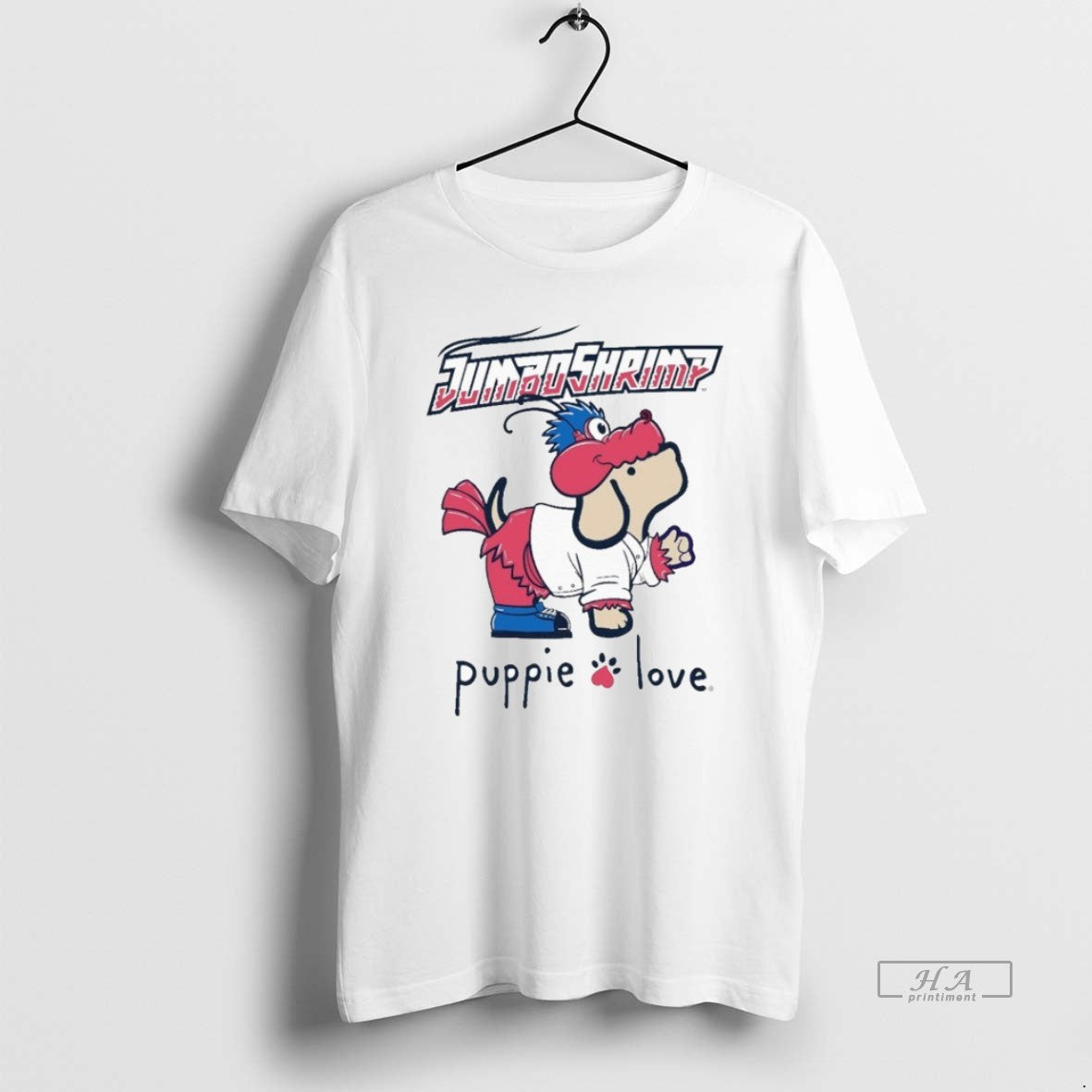 Official Trendy Jacksonville Jumbo Shrimp Puppie Love Mascot Unisex T-shirt, Sweatshirt, Hoodie, Long Sleeve Tee - T-Shirt, Sweatshirt, Hoodie