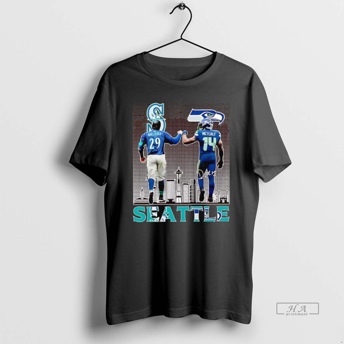 Official Trendy Seattle Sports Stars Cal Raleigh And Dk Metcalf Skyline Unisex T-shirt, Sweatshirt, Hoodie, Long Sleeve Tee - T-Shirt, Sweatshirt, Hoodie