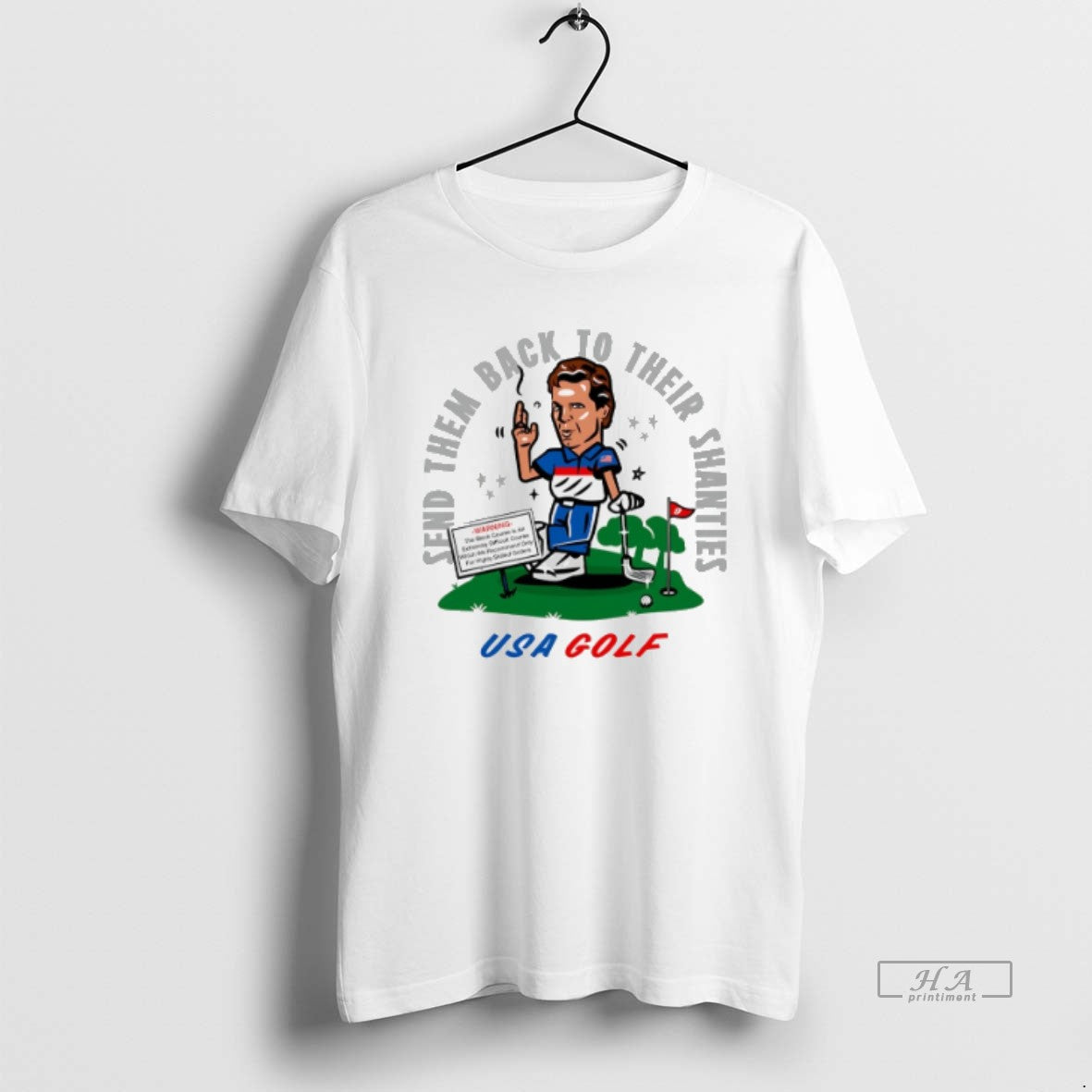 Official Trendy Send Them Back To Their Shanties Usa Golf Ryder Cup 2025 Cartoon Tee Unisex T-shirt, Sweatshirt, Hoodie, Long Sleeve Tee - T-Shirt, Sweatshirt, Hoodie