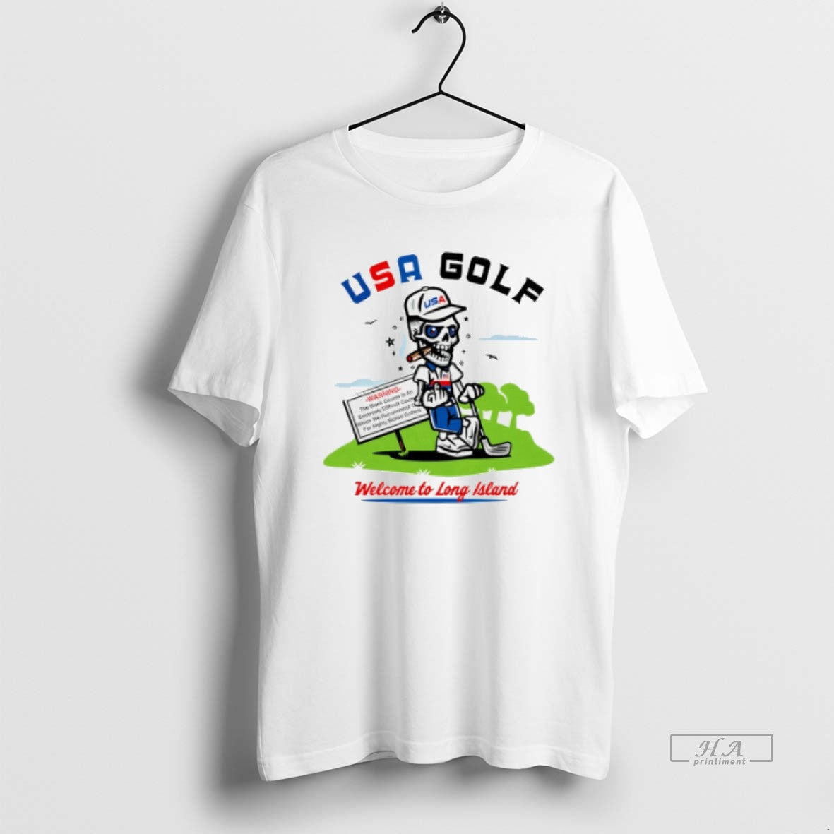 Official Trendy Usa Golf Welcome To Long Island Skeleton Smoking Unisex T-shirt, Sweatshirt, Hoodie, Long Sleeve Tee - T-Shirt, Sweatshirt, Hoodie