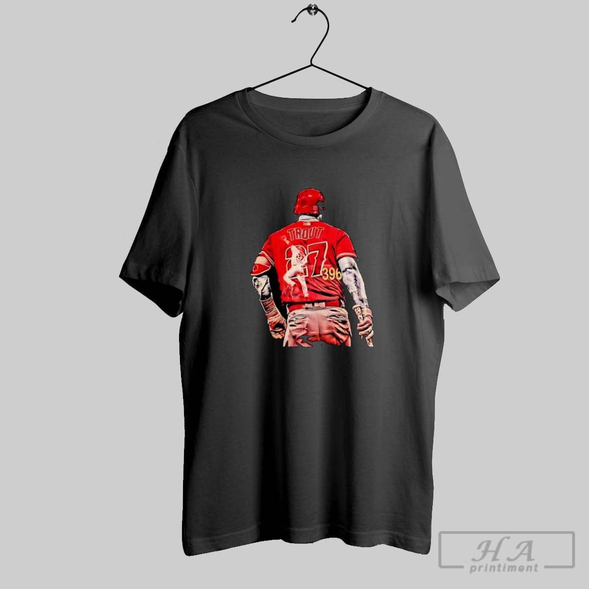 Official Trout 27 396 Baseball With Angel Player And Jersey Graphic Posters Black baseball jersey product view 1