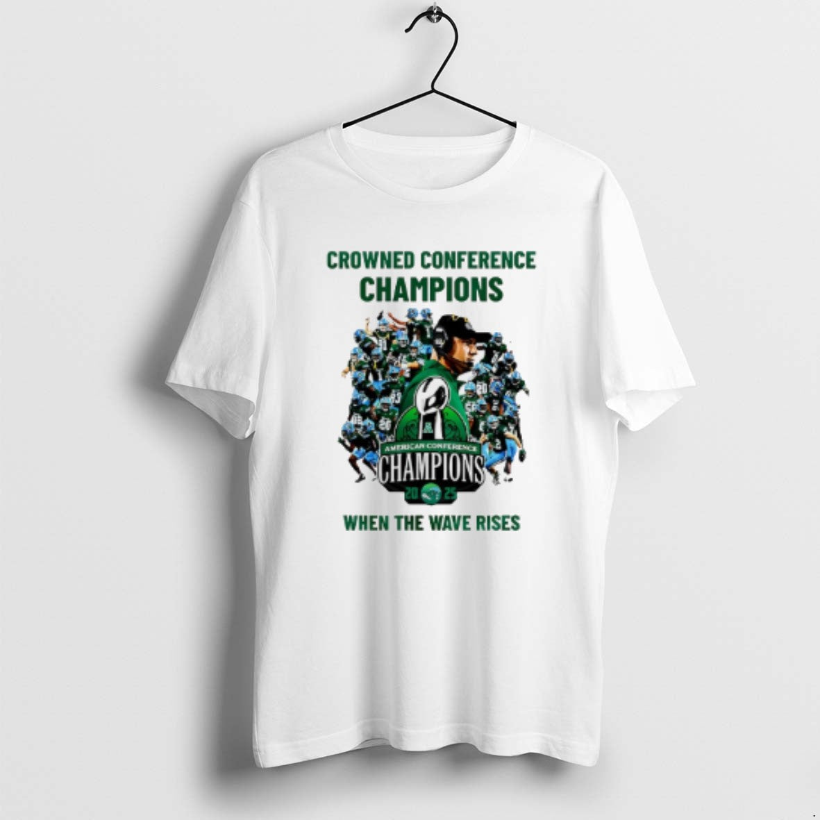 Official Tulane Green Wave 2025 American Athletic Conference Champions When The Wave Rises - T-Shirt, Sweatshirt, Hoodie