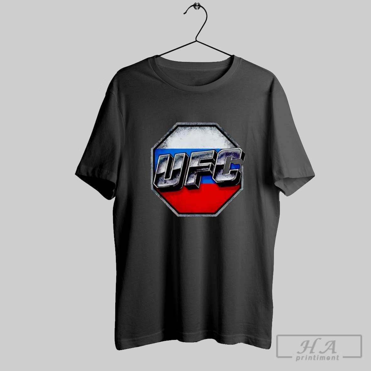 Official Ufc Octagon Logo With Russia Flag Background Posters Black Unisex T-shirt, Sweatshirt, Hoodie, Long Sleeve Tee - T-Shirt, Sweatshirt, Hoodie