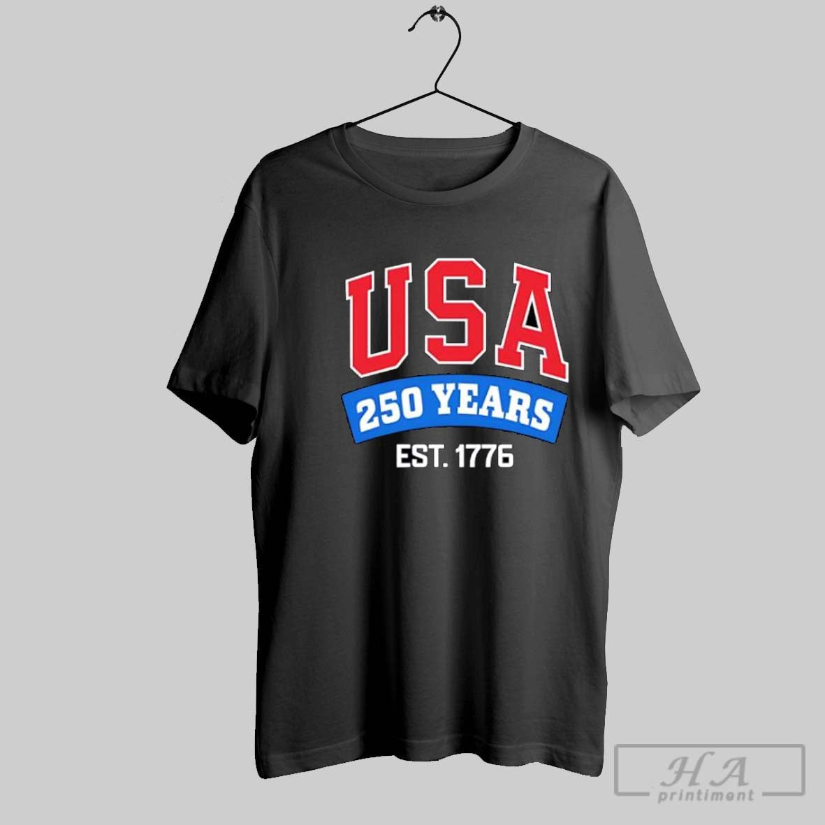 Official Usa 250 Years Est 1776 Distressed College Font Posters Black Unisex T-shirt, Sweatshirt, Hoodie, Long Sleeve Tee - T-Shirt, Sweatshirt, Hoodie
