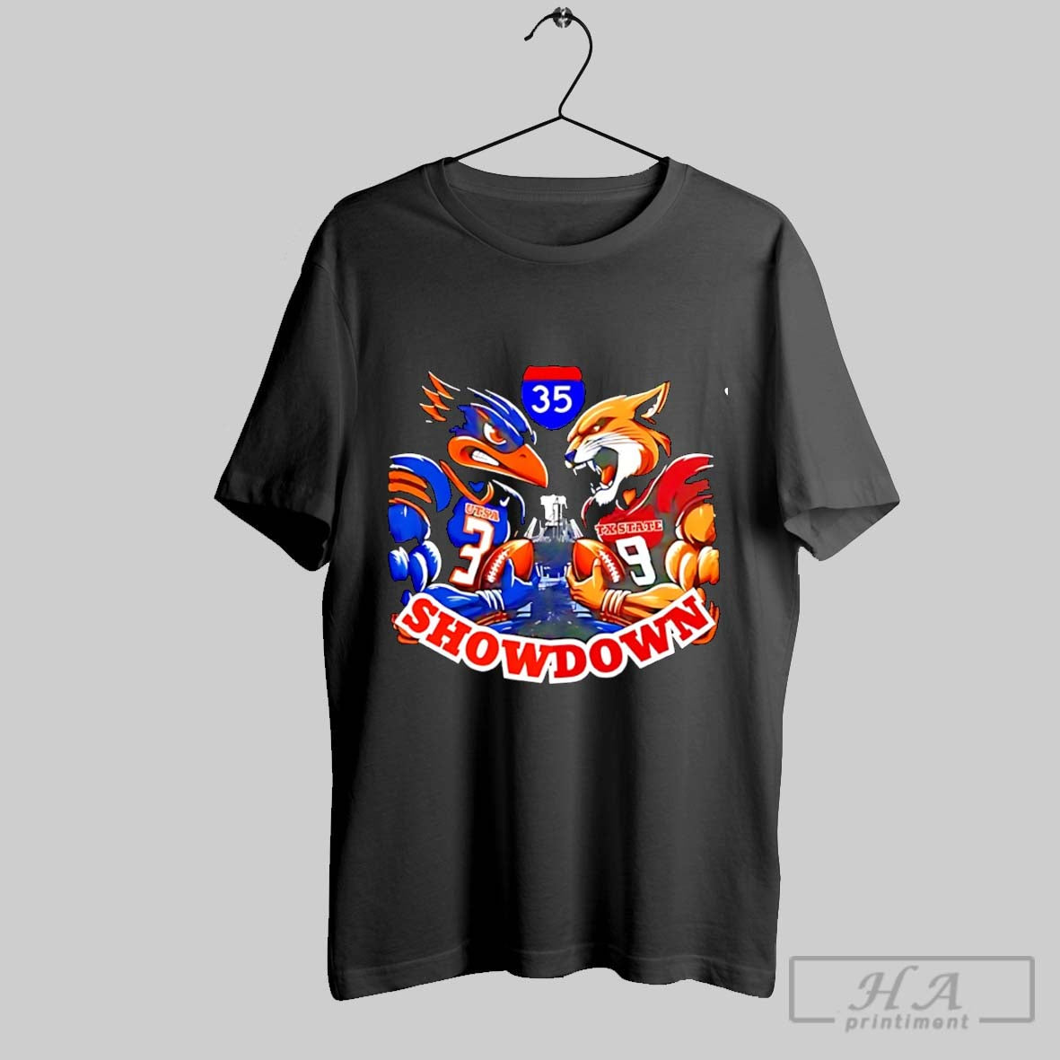 Official Utsa Vs Texas State Gameday Show Down 2025 Mascot Unisex T-shirt, Sweatshirt, Hoodie, Long Sleeve Tee - T-Shirt, Sweatshirt, Hoodie