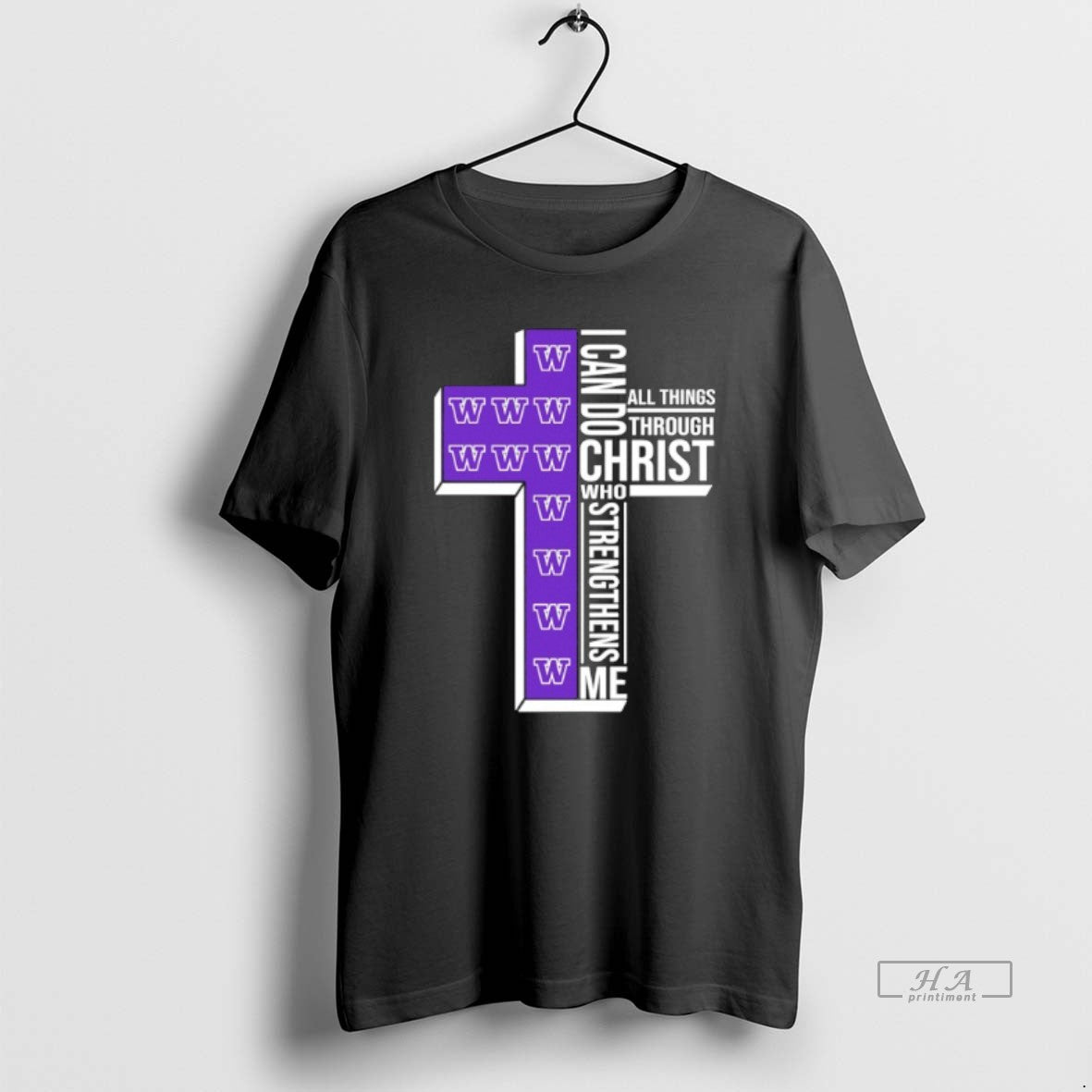 Official Washington Huskies Cross I Can Do All Things Through Christ Who Strengthen Me - T-Shirt, Sweatshirt, Hoodie